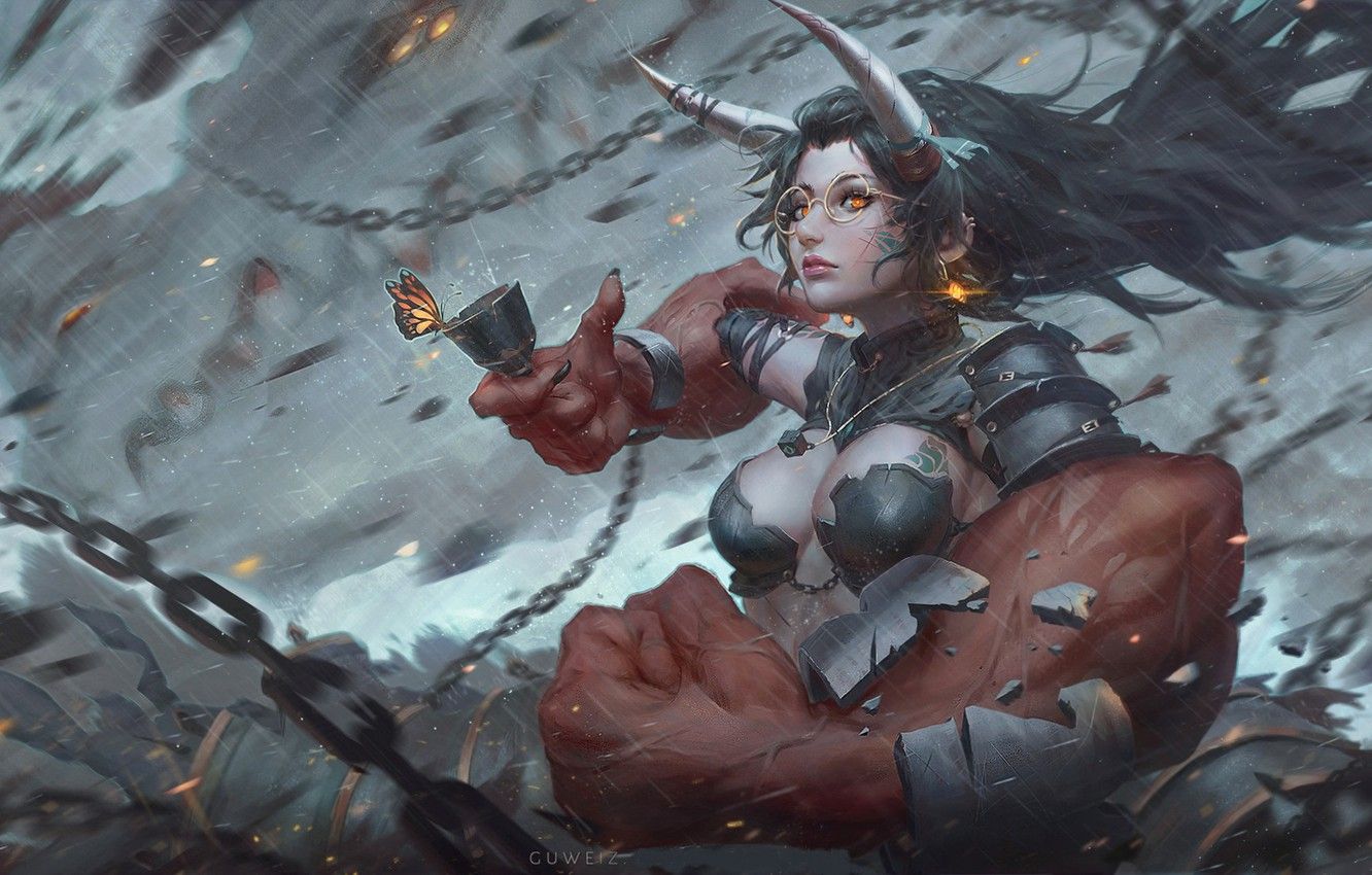 Wallpaper girl, the demon, art, guweiz image for desktop, section фантастика