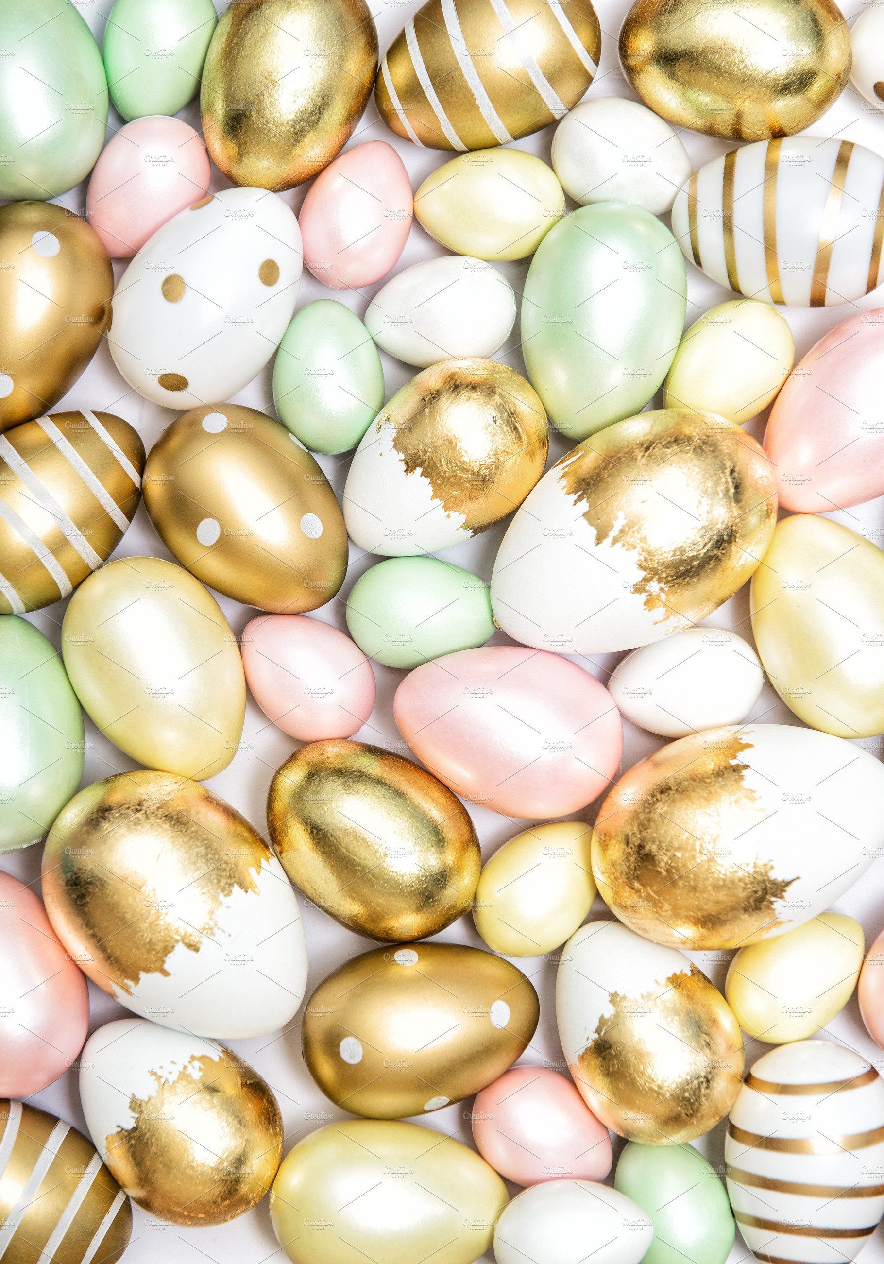 Easter eggs golden pastel decoration. Easter eggs, Pastel decor, Easter background