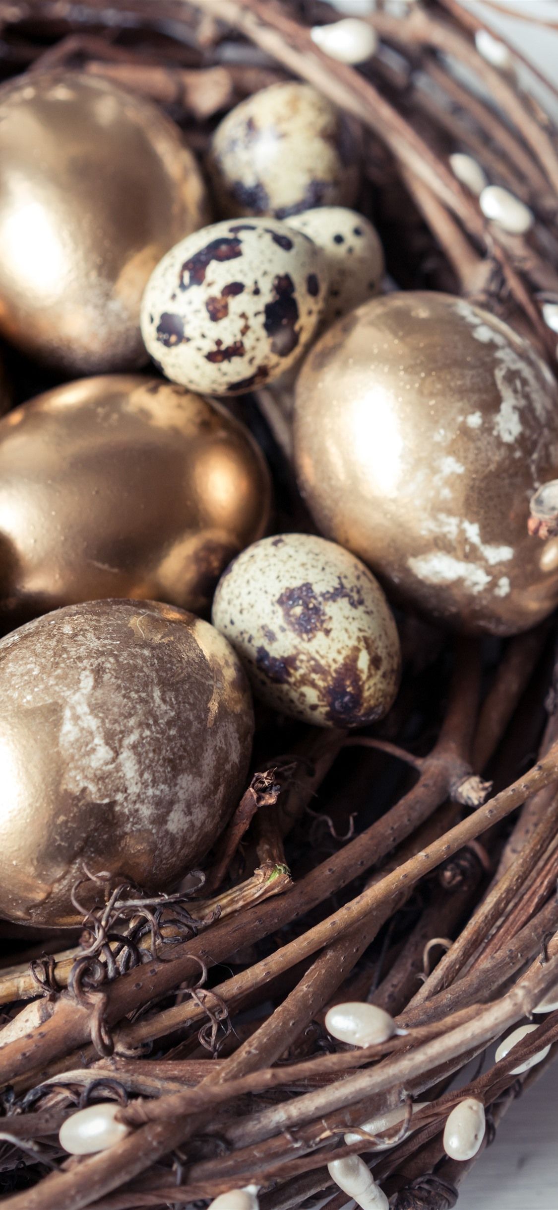 Quail Eggs, Golden, Nest, Easter 1125x2436 IPhone 11 Pro XS X Wallpaper, Background, Picture, Image