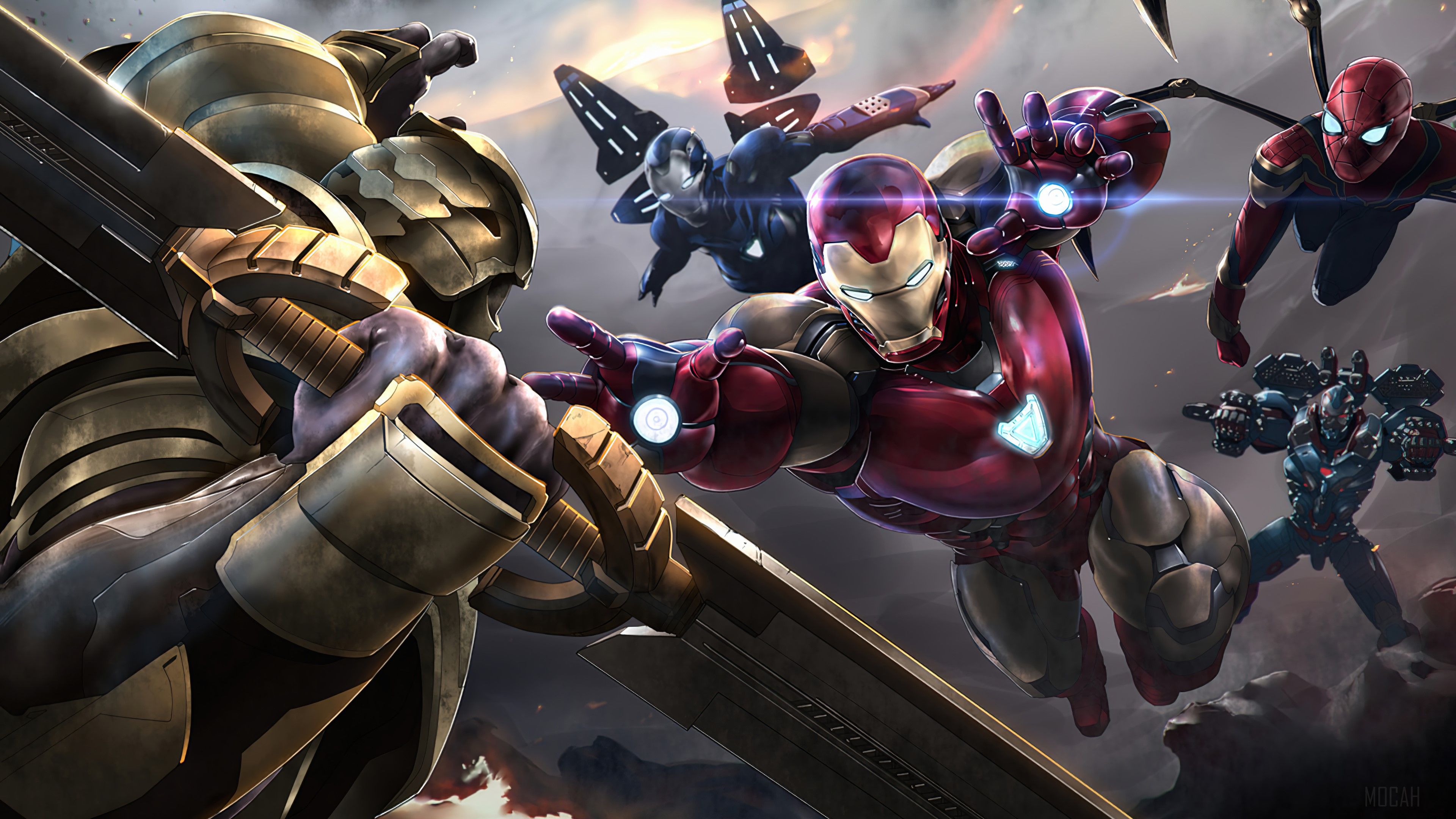 Thanos, Avengers, Iron Man, Spider Man, War Machine, Rescue Armor 4k wallpaper HD Wallpaper