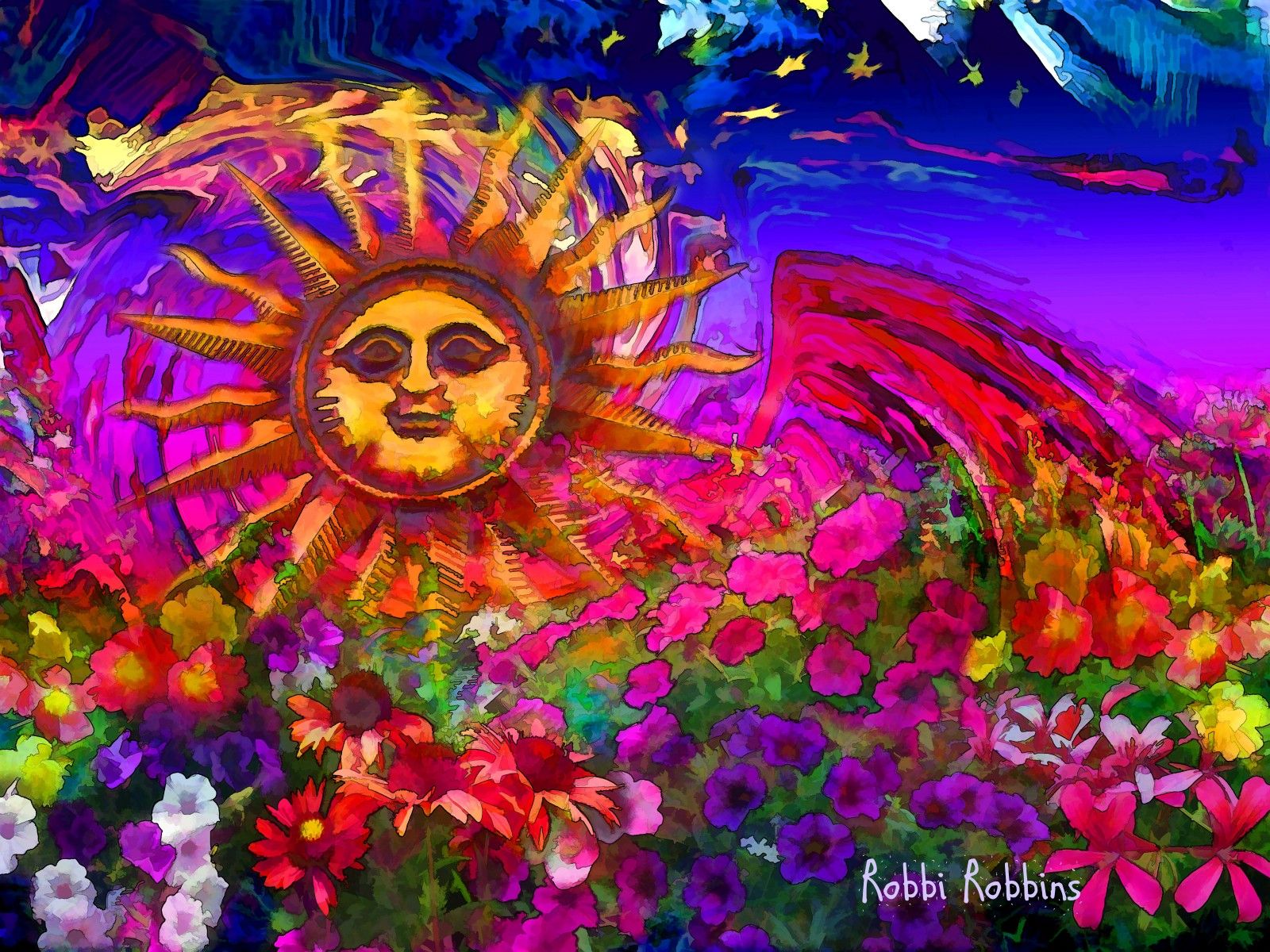 Wallpaper, colorful, Photohop, flowers, collage, sky, photography, Sun, summer, spring, floral, flower, screenshot, photmanuplation, fractal art, psychedelic art 4800x3600