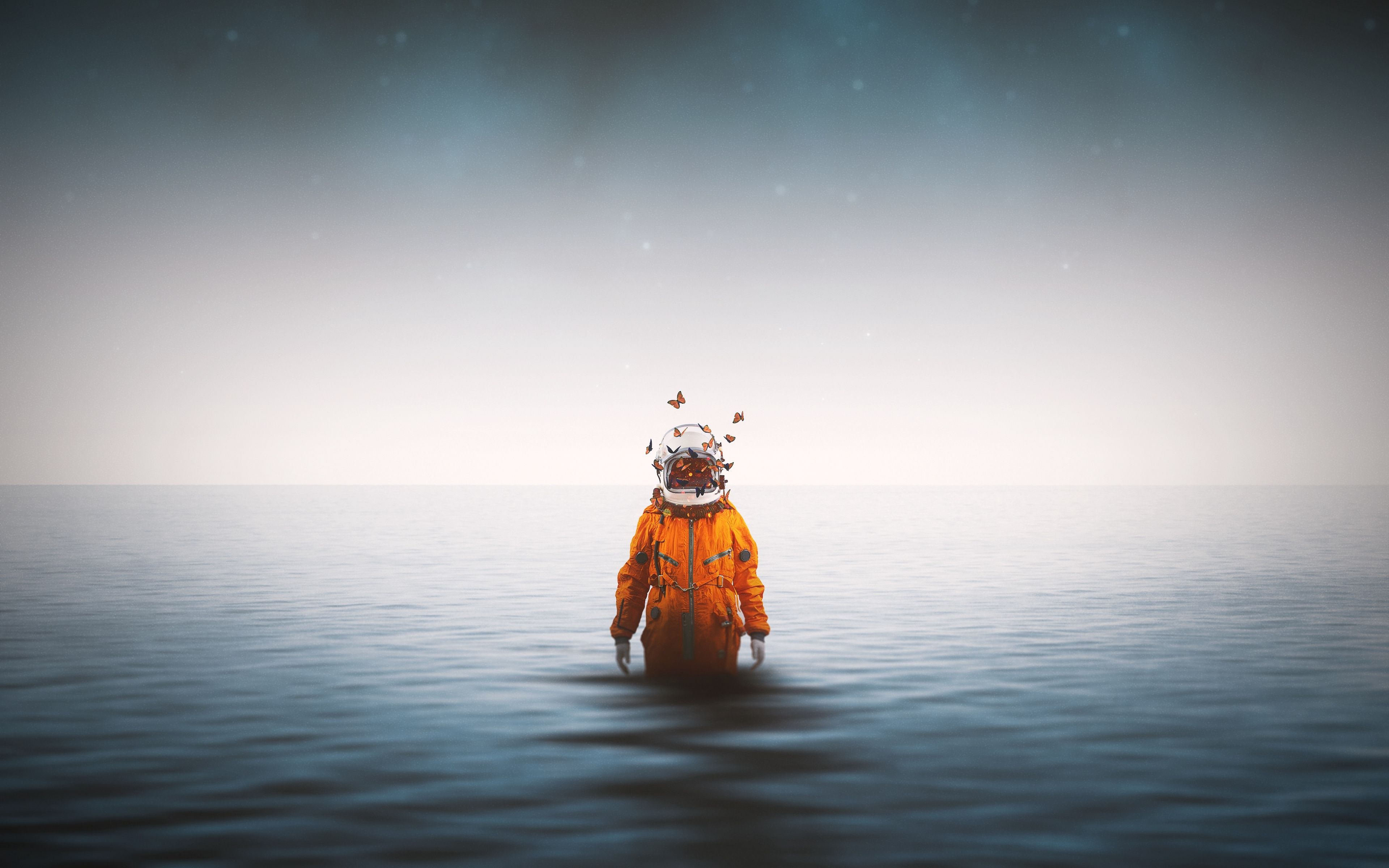 Astronaut Standing Inside Ocean Butterflies Around Helmet 4k 4k HD 4k Wallpaper, Image, Background, Photo and Picture