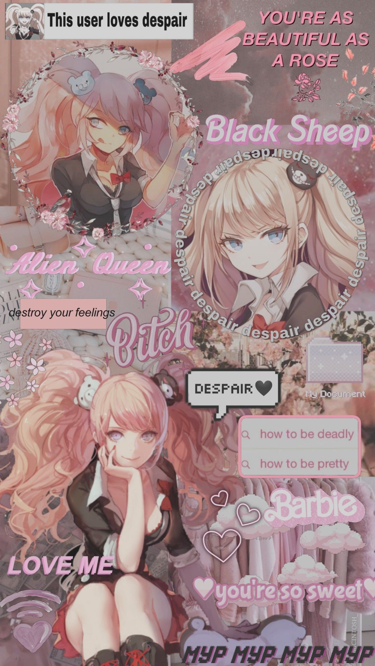 Junko Enoshima aesthetic. Yandere anime, Pink wallpaper anime, Anime background wallpaper