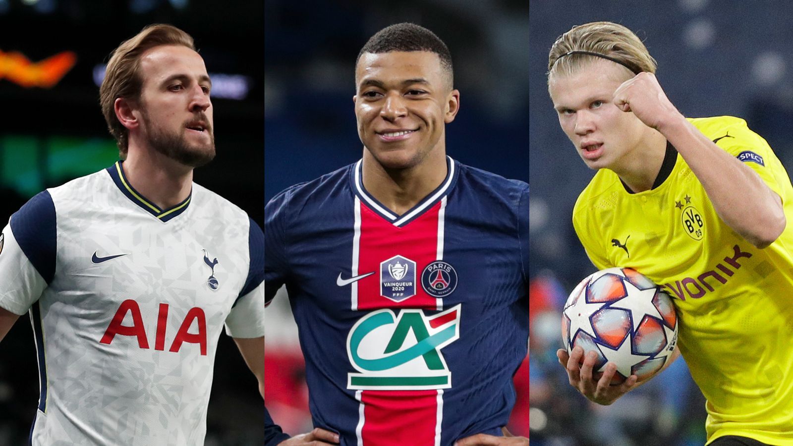 Kylian Mbappe, Harry Kane and Erling