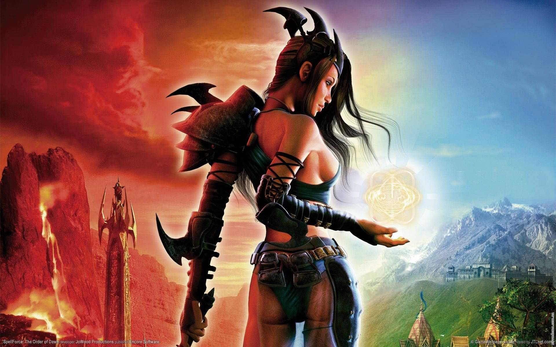 Wallpaper, magic, demon, mythology, spellforce, girl, good, bad, warlord, gladiator, computer wallpaper, fictional character, pc game, action figure, woman warrior, adventurer, cg artwork 1920x1200