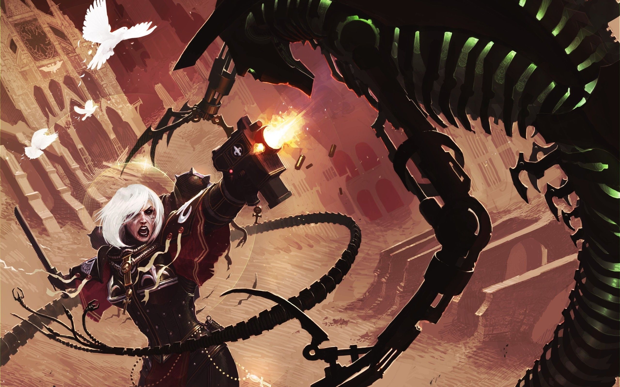 Download Wallpaper, Download 2560x1600 women guns monsters creatures artwork necrons white hair action sisters of battle birds warhammer 40 Wallpaper –Free Wallpaper Download