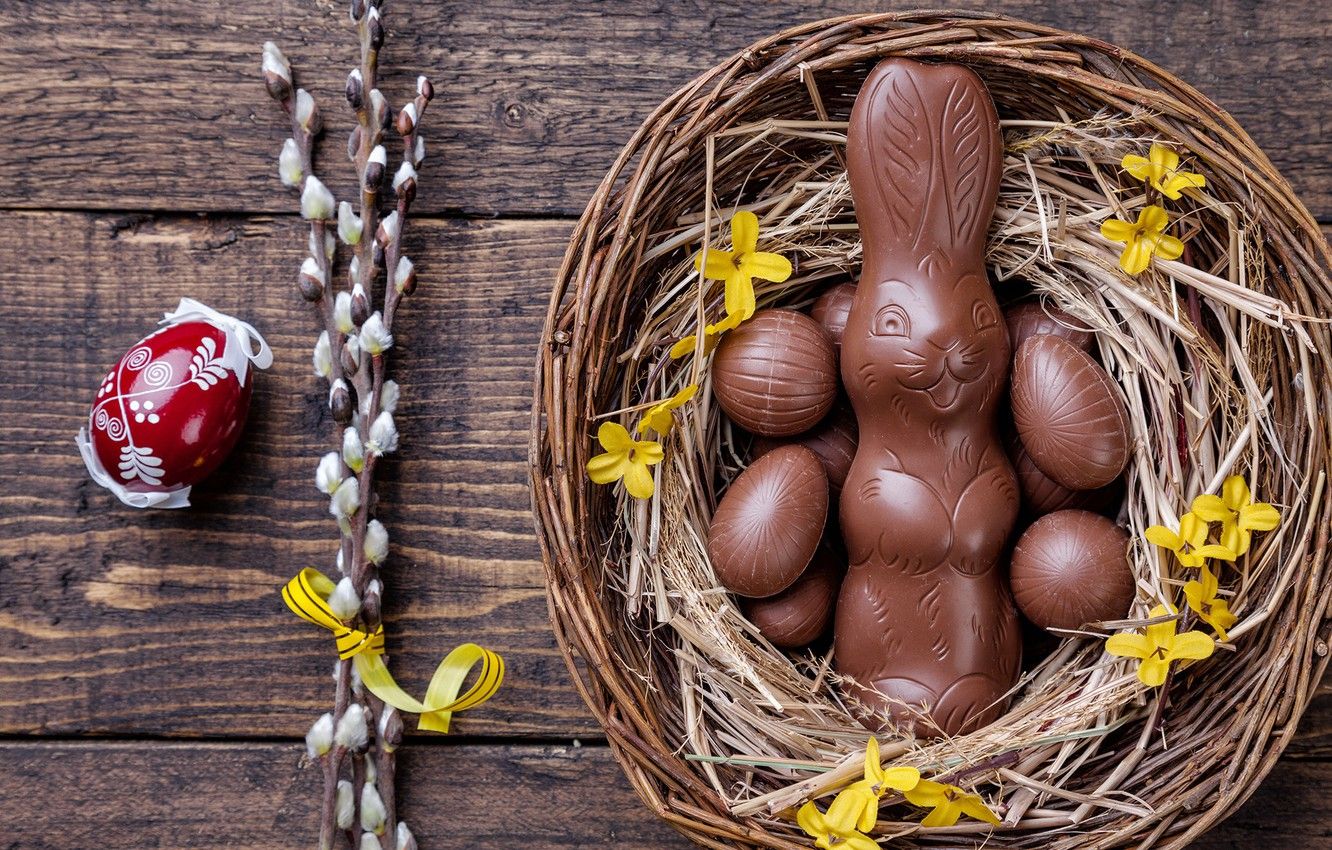 Wallpaper basket, chocolate, hare, Easter image for desktop, section праздники