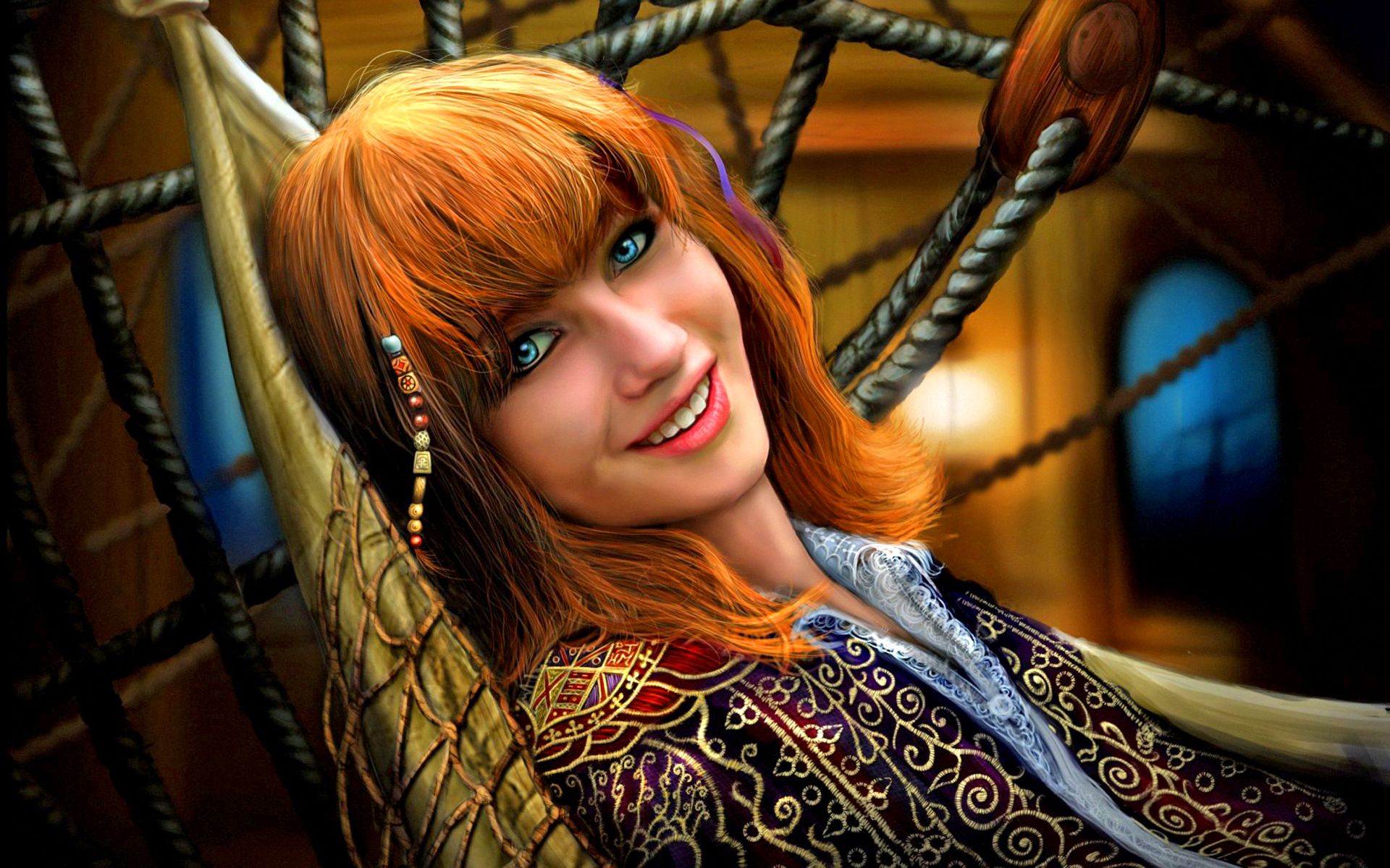 Pirate, redhead, fantasy, women wallpaper