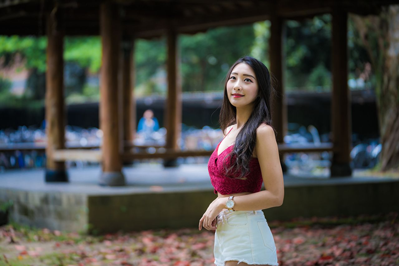 Wallpaper Brunette girl blurred background pretty Girls Asian Hands