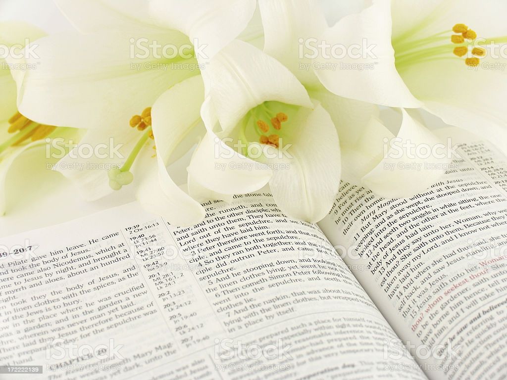 Bible With Easter Lilies Image Now