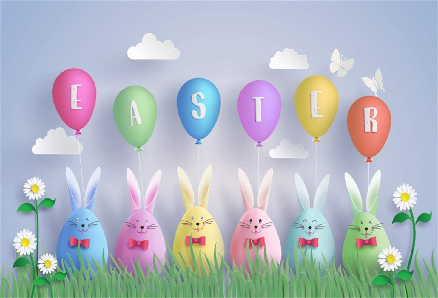 Amazon.com, Laeacco Easter Theme 5x3ft Vinyl Photography Background Cartoon Cute Easter Eggs Balloons Bunnies Grassland Spring Scenic Backdrop Community Easter Egg Hunt Day Banner Wallpaper, Camera & Photo