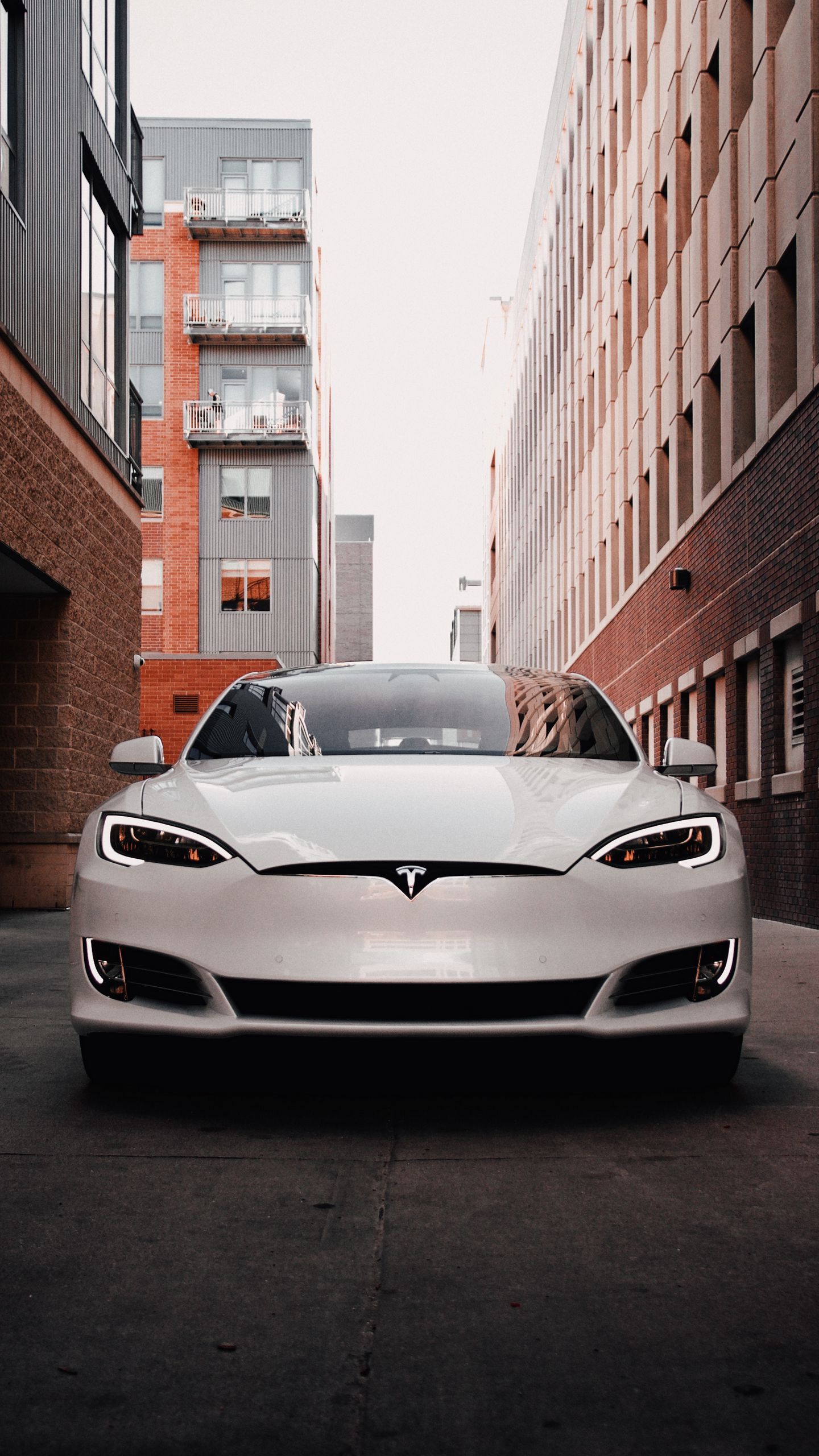 Download wallpaper 1440x2560 tesla model s, tesla, car, electric car, white, front view qhd samsung galaxy s s edge, note, lg g4 HD background