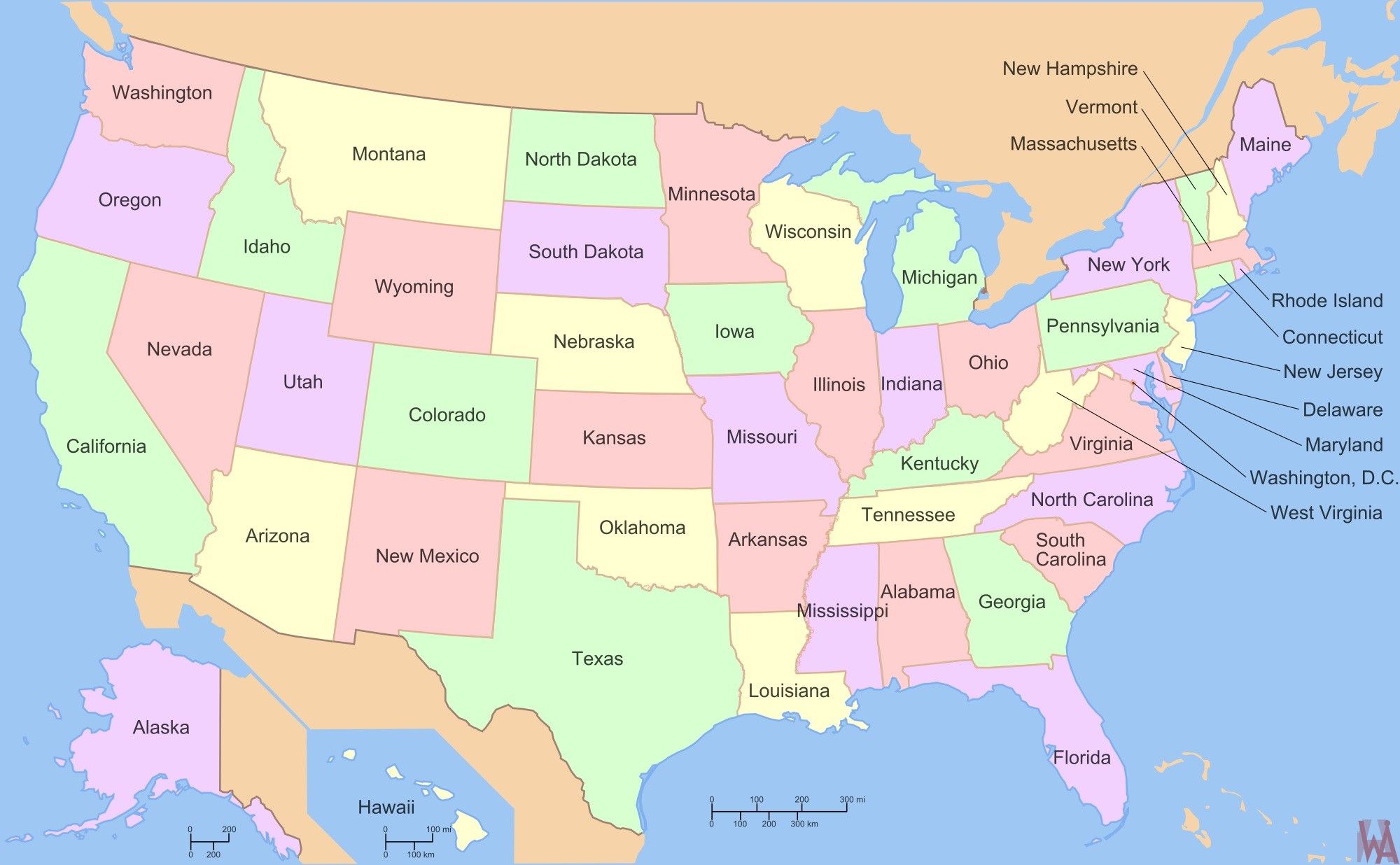 State Map of USA. Large State Map With Cities