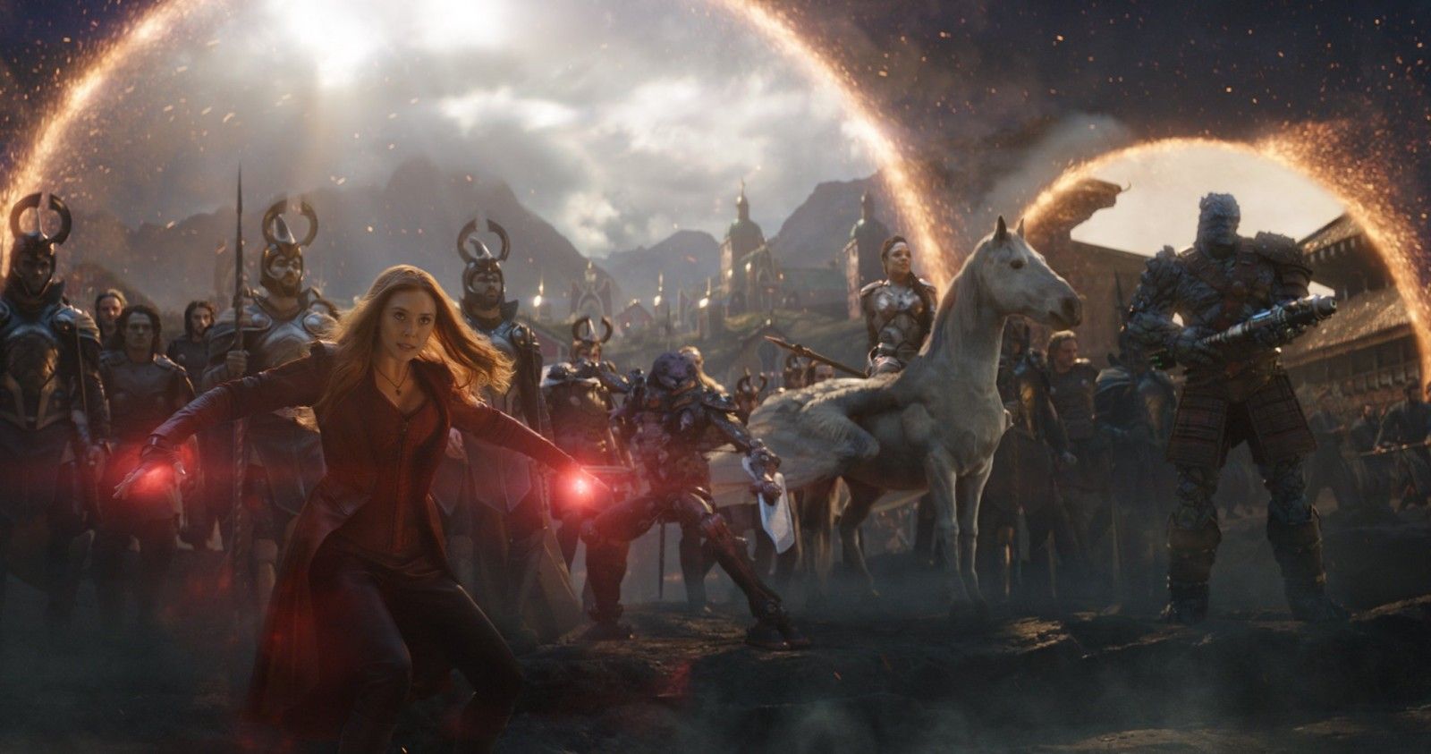 Wallpaper, Elizabeth Olsen, women, CGI, movies, Avengers Endgame, Valkirie, Pegasus, film stills, mcu, Marvel Cinematic Universe, Marvel Comics, Scarlet Witch 2048x1080