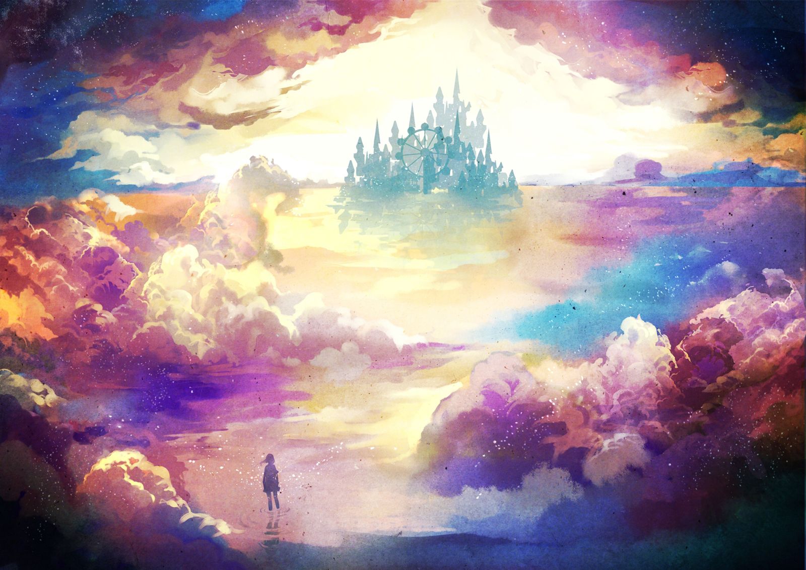 Scenery Castle Clouds Water Anime Hd Background Wallpaper Image