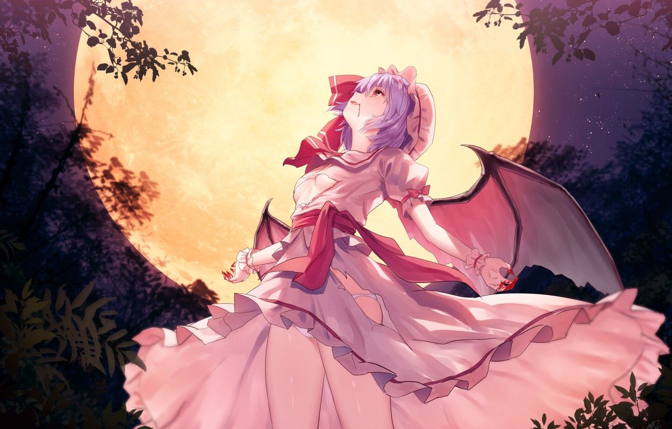 Wallpaper girl, night, the moon, touhou, remilia scarlet image for desktop, section прочее