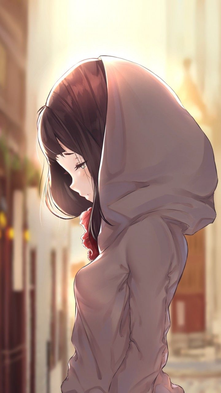 Download 720x1280 Anime Girl, Hoodie, Closed Eyes, Brown Hair Wallpaper for Galaxy S Galaxy Note II, Galaxy Nexus, Alcatel One Touch Idol Ultra