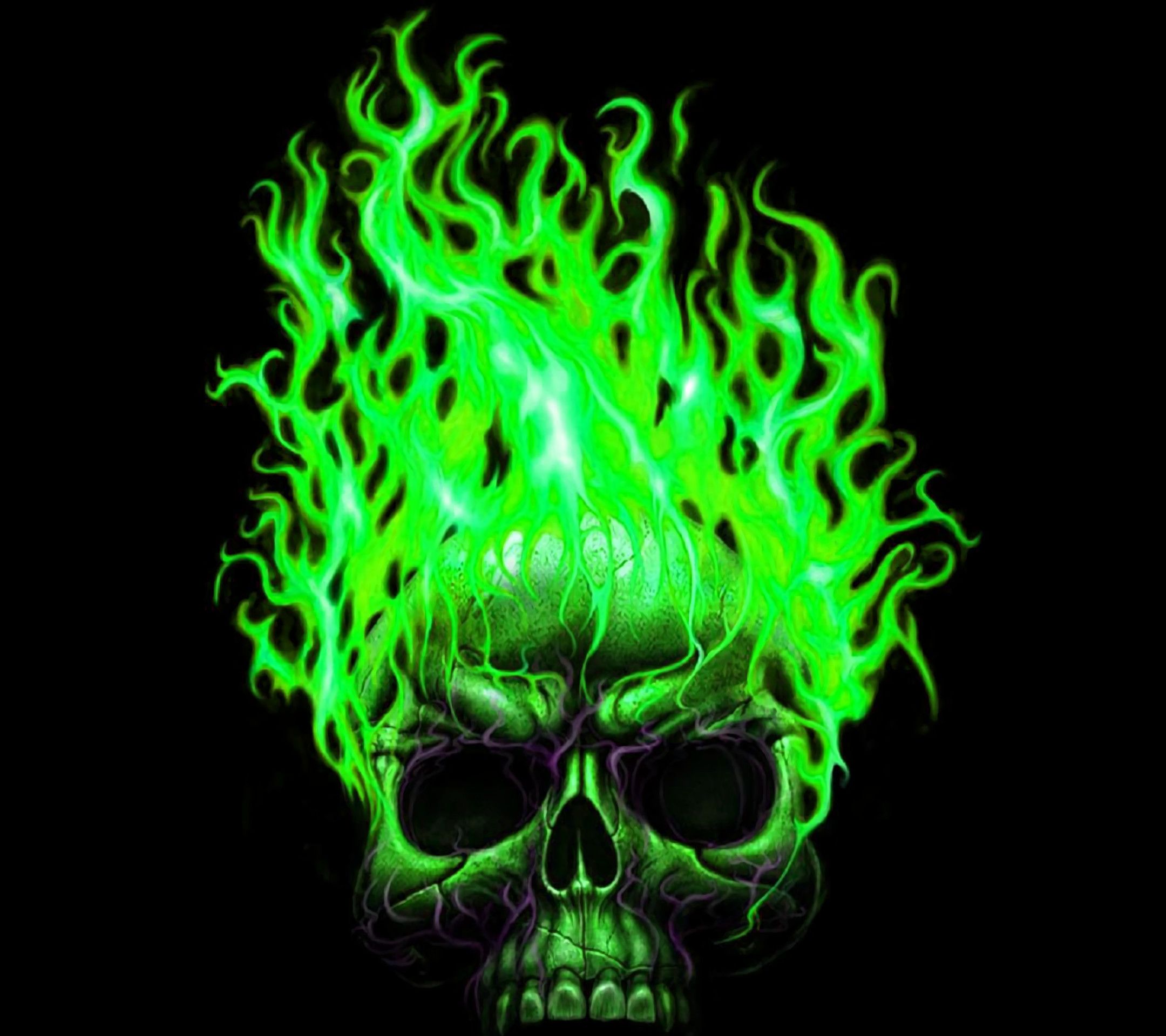 Cool Green Fire Skull Wallpaper