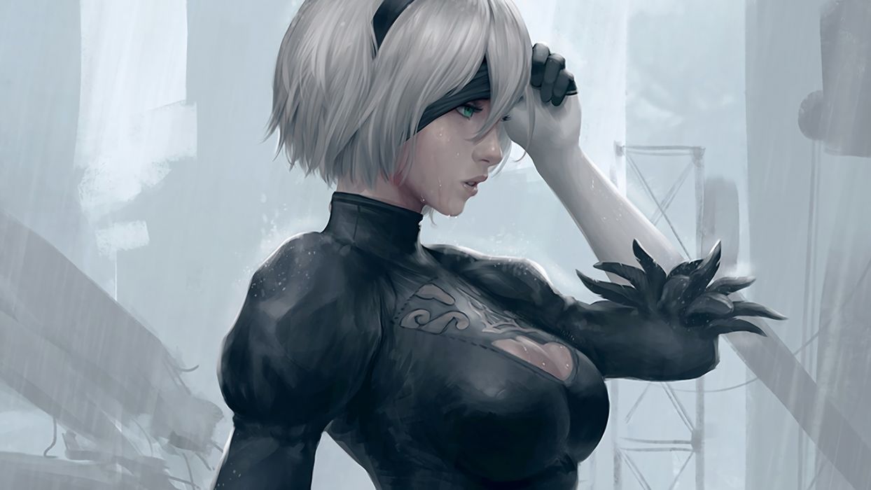 Game Sensuality Sensual Woman Girl Art Nier Automata Yorha 2b Profile Blindfold Wallpaperx1080