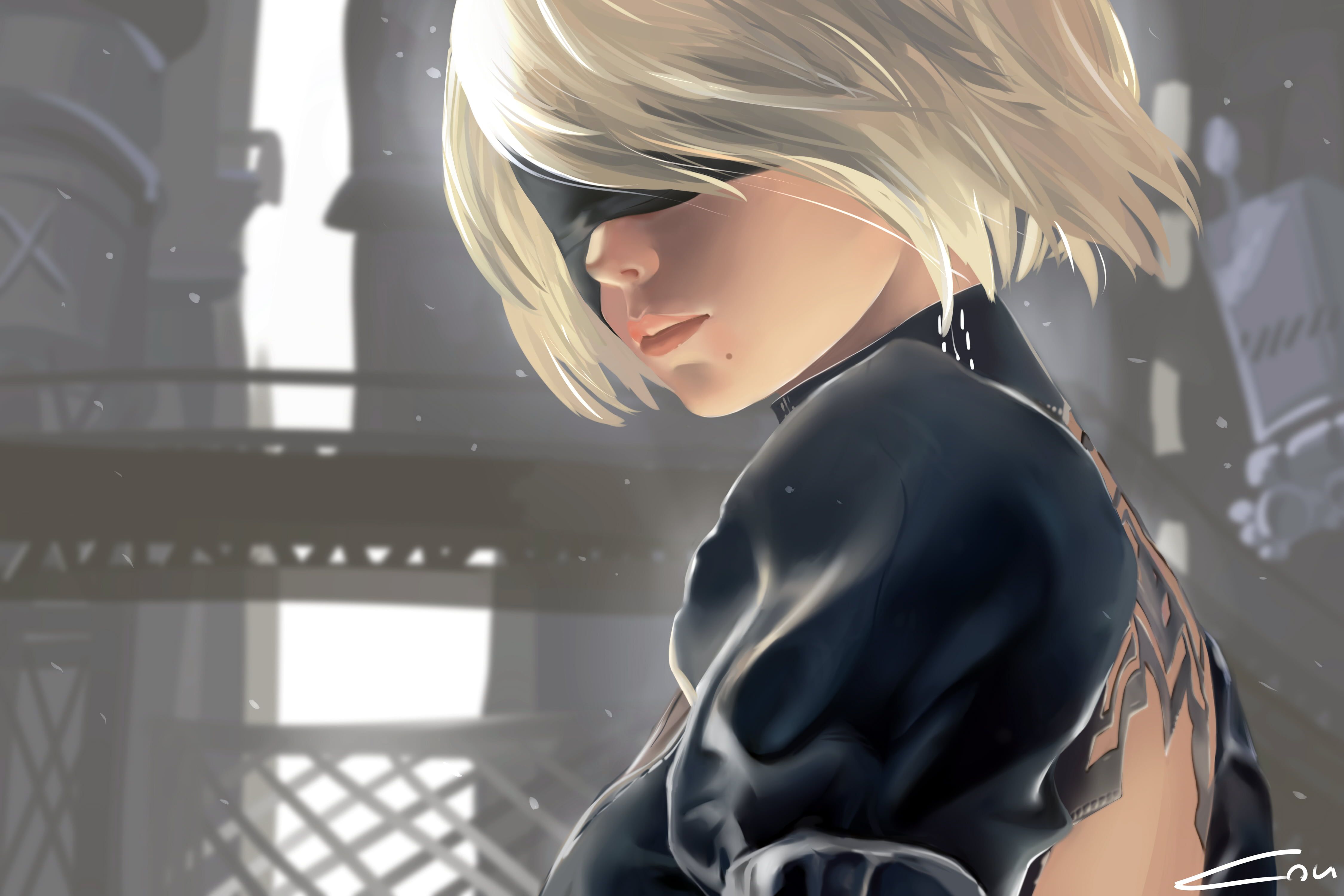 2B (Nier: Automata) #blindfold Nier: Automata #NieR K #wallpaper #hdwallpaper #desktop. Girls characters, Wallpaper, Art