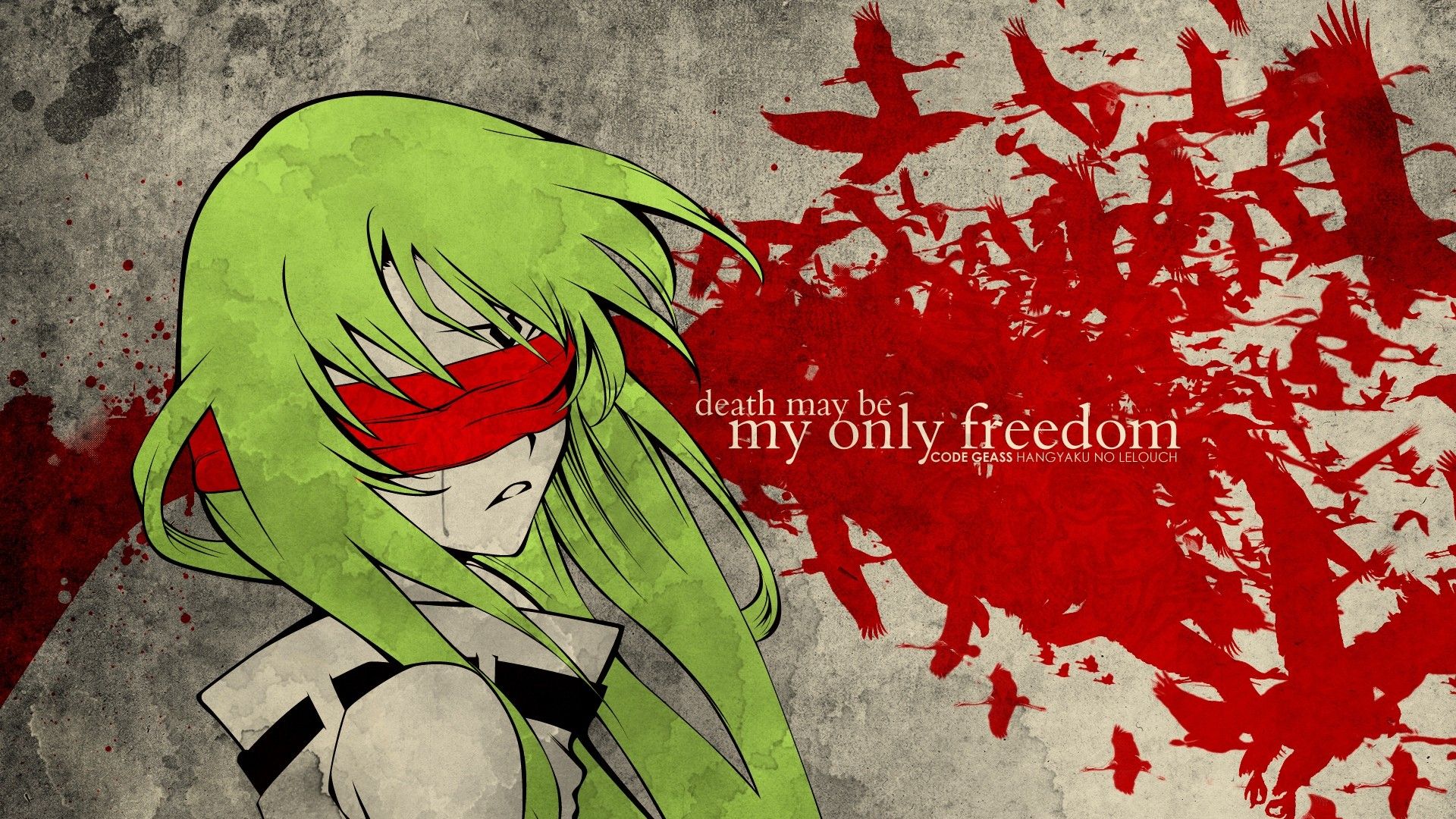 Wallpaper, illustration, birds, anime, red, Code Geass, blindfold, C C, ART, color 1920x1080