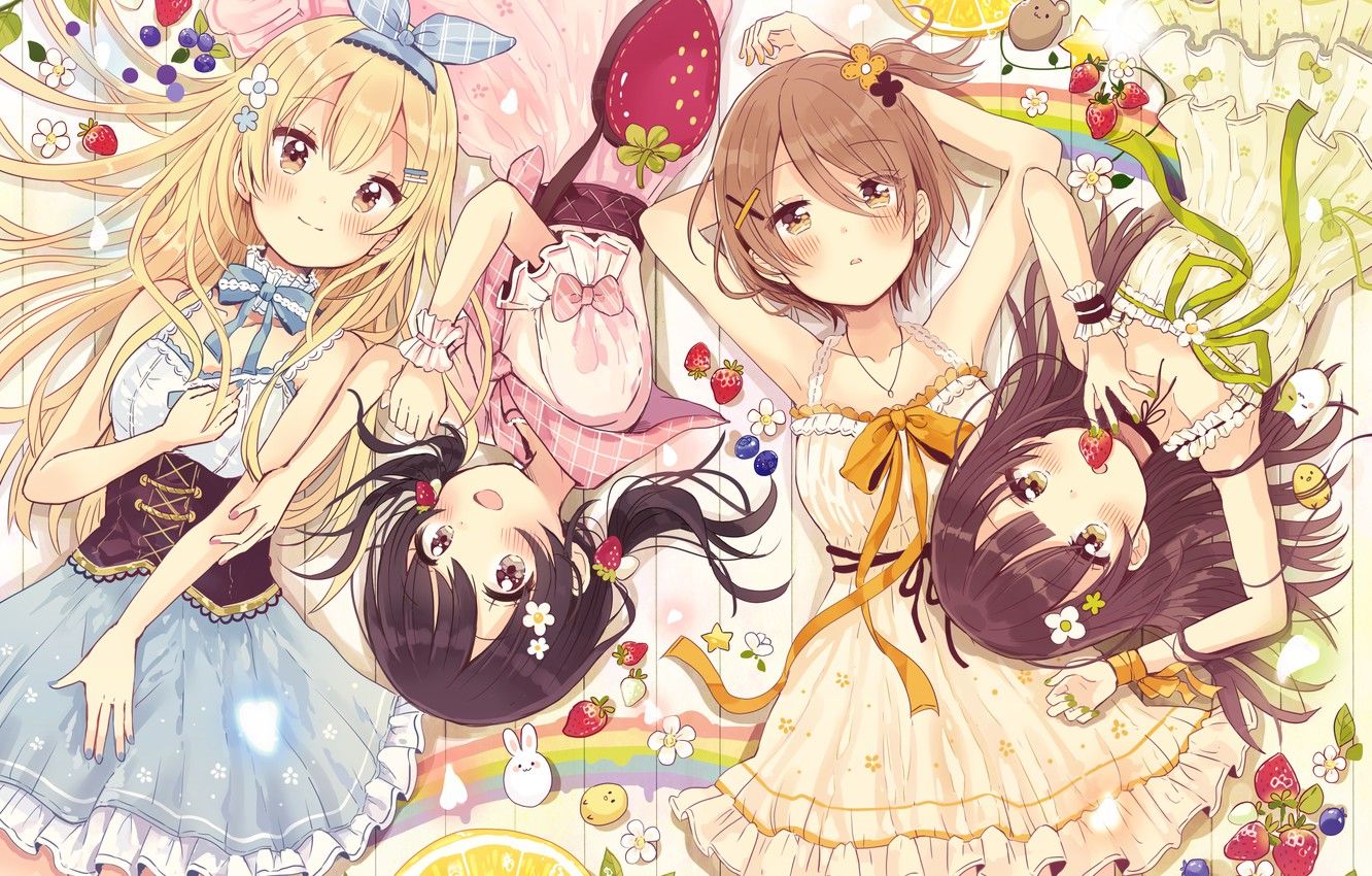Wallpaper Girls, anime, Strawberry, Berries, Art, Group, sakura oriko image for desktop, section арт