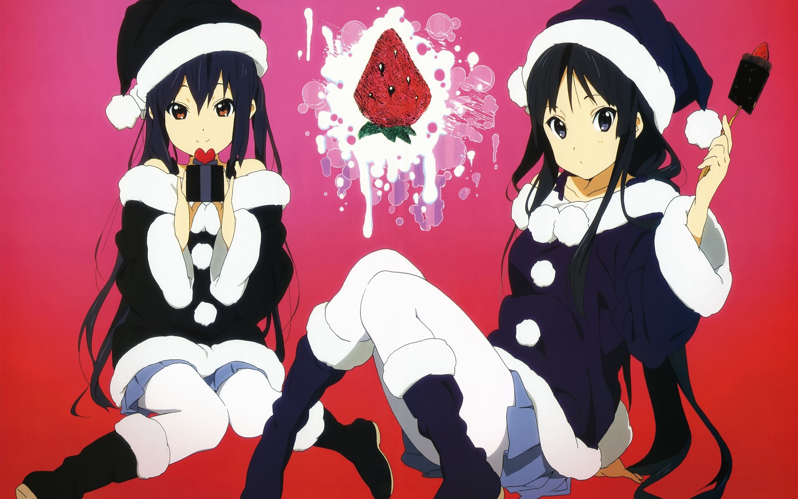 Wallpaper, illustration, anime, cartoon, girls, background, strawberry, gift, brunettes, mangaka 2560x1600