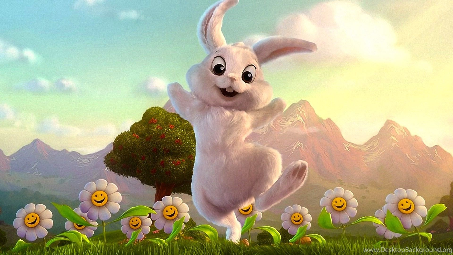 Easter Rabbit And Flowers Easter Wallpaper HD Free Download Desktop Background