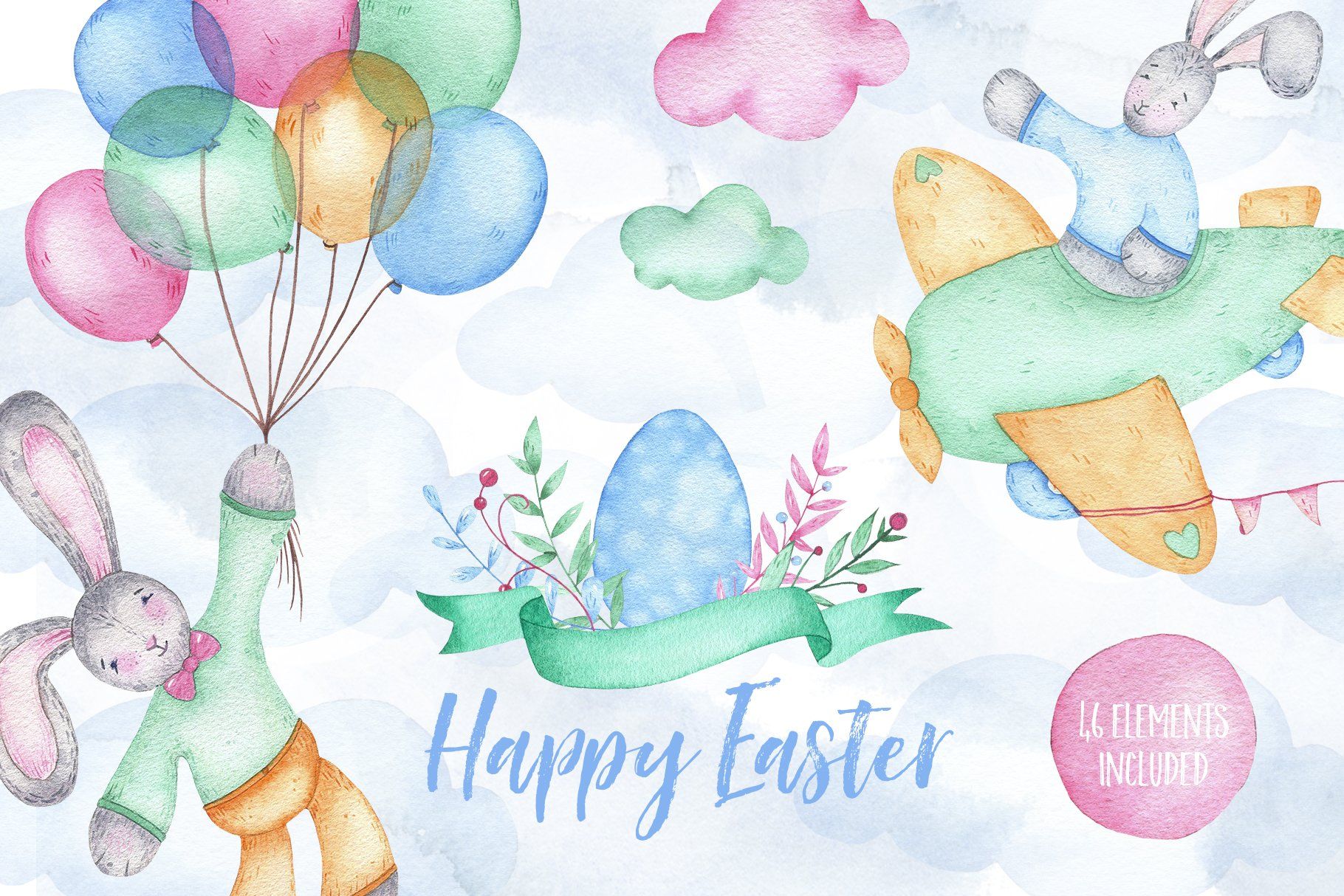 Happy Easter Clipart. Pre Designed Photohop Graphics Creative Market