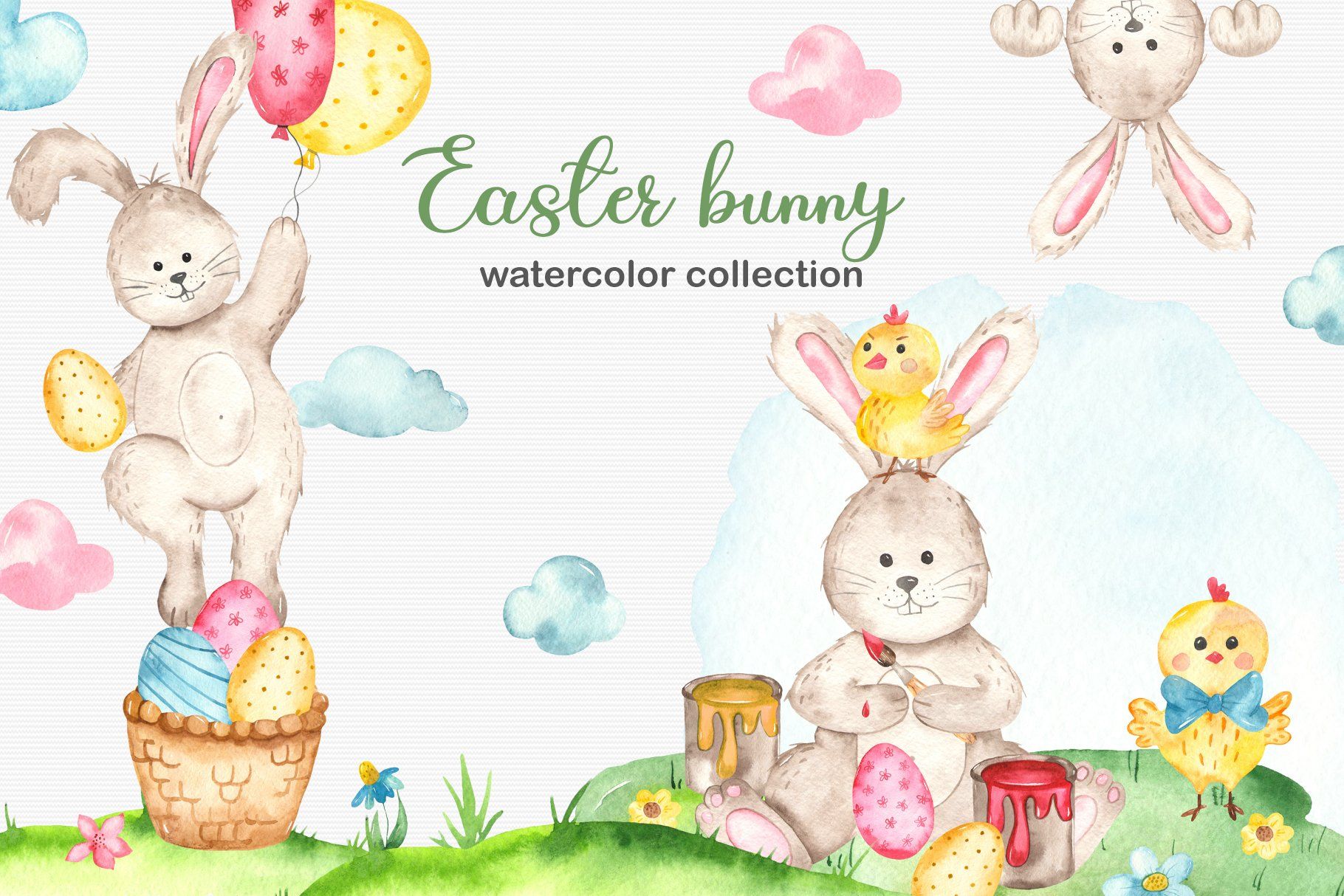 Easter Bunny Watercolor collection. Animal Illustrations Creative Market