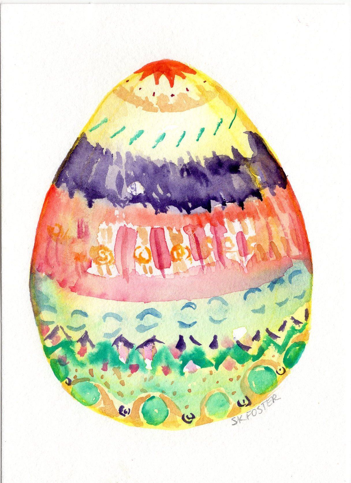 Happy Easter Egg Watercolor Painting Original Easter egg. Etsy. Egg watercolor, Egg artwork, Rabbit painting