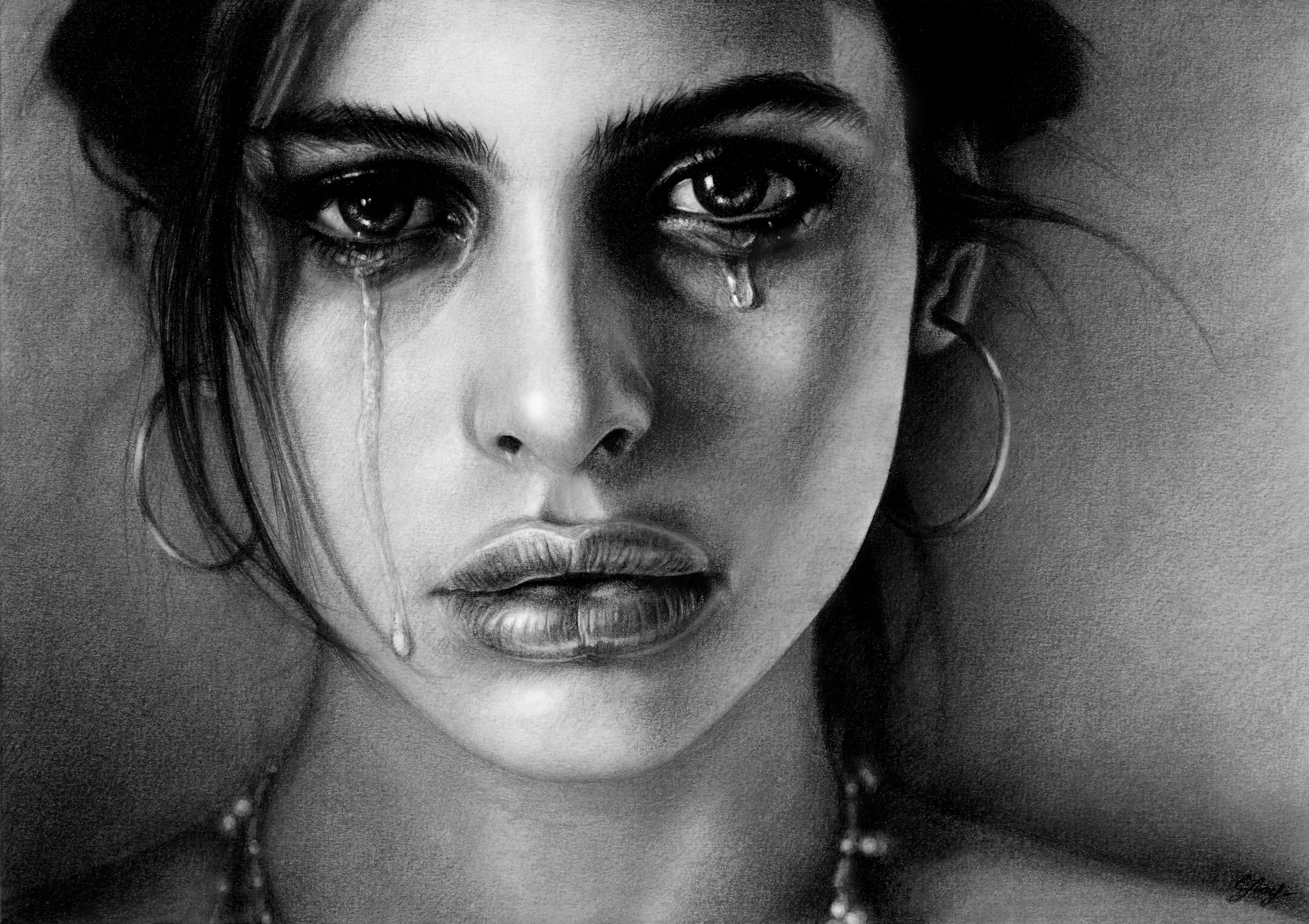 Artistic Crying Face Girl Painting Sad Woman Wallpaper:3400x2400