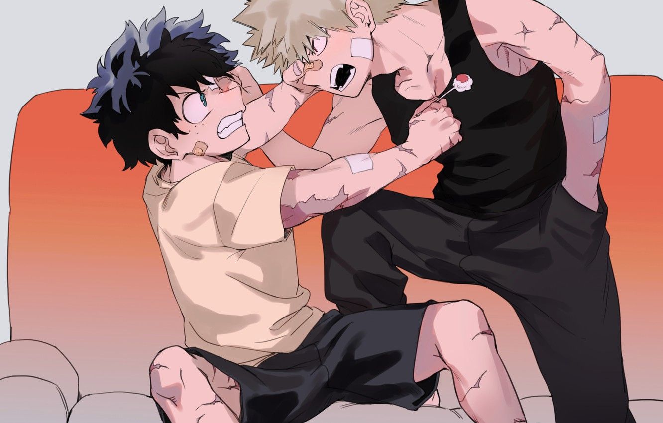 Wallpaper sofa, guys, scars, My hero Academy, My Hero Academia, Boku No Hero Academy, Midori Isuku, Bakuga Katsuki image for desktop, section сёнэн