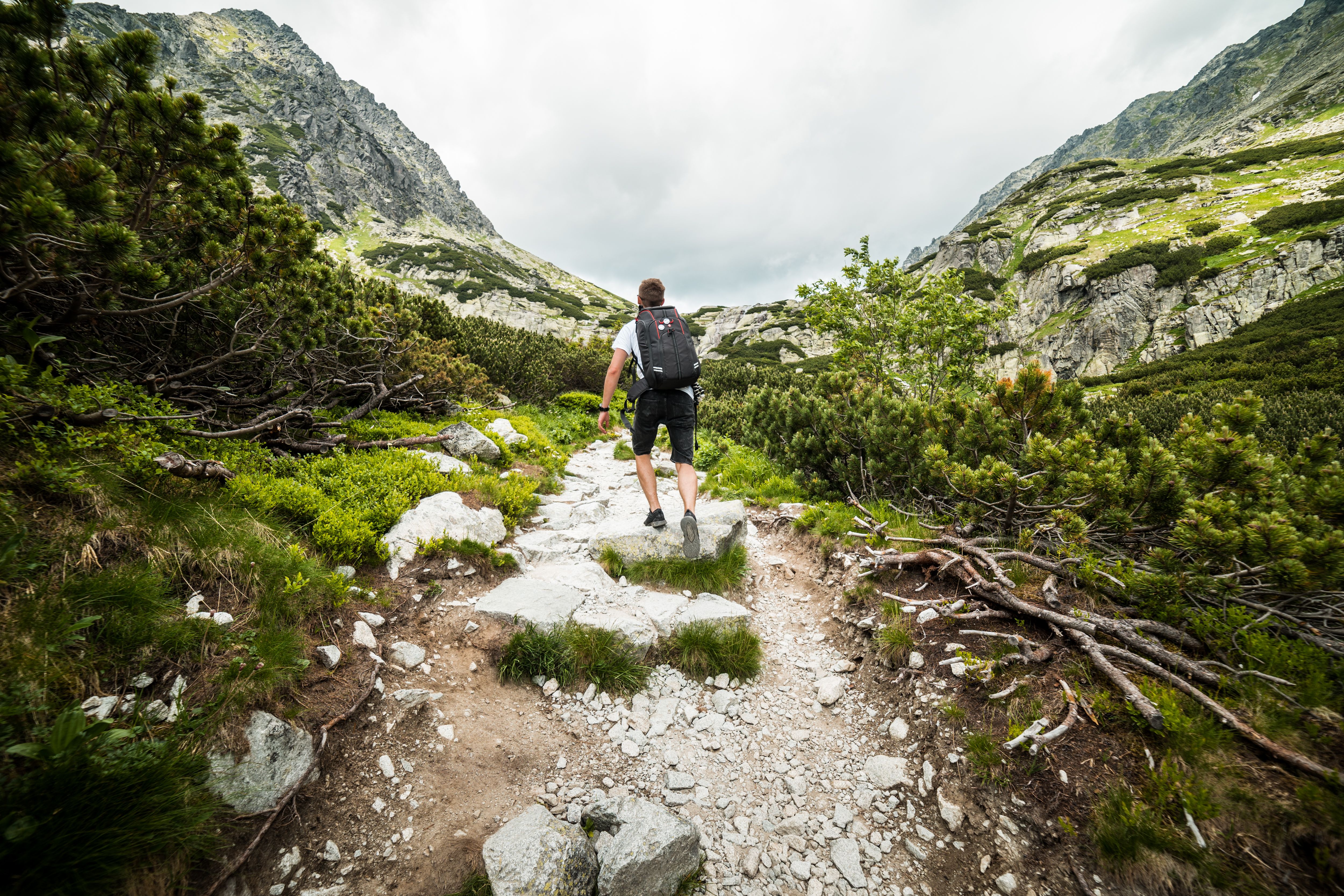 Man Hiking Alone in Mountains Free