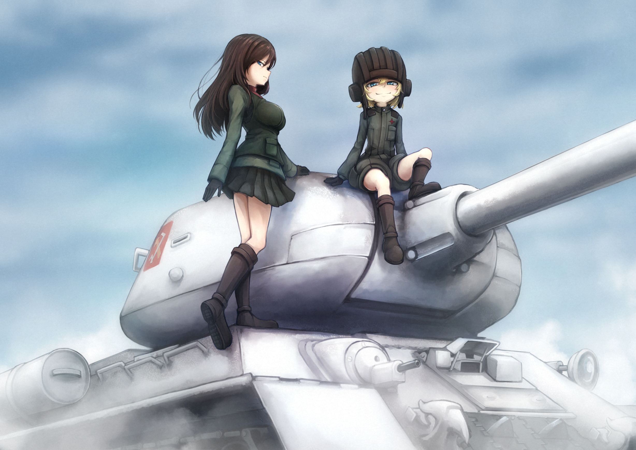 Wallpaper, Katyusha Girls und Panzer, Nonna Girls und Panzer, Girls und Panzer, T 34 85, gloves 2456x1736