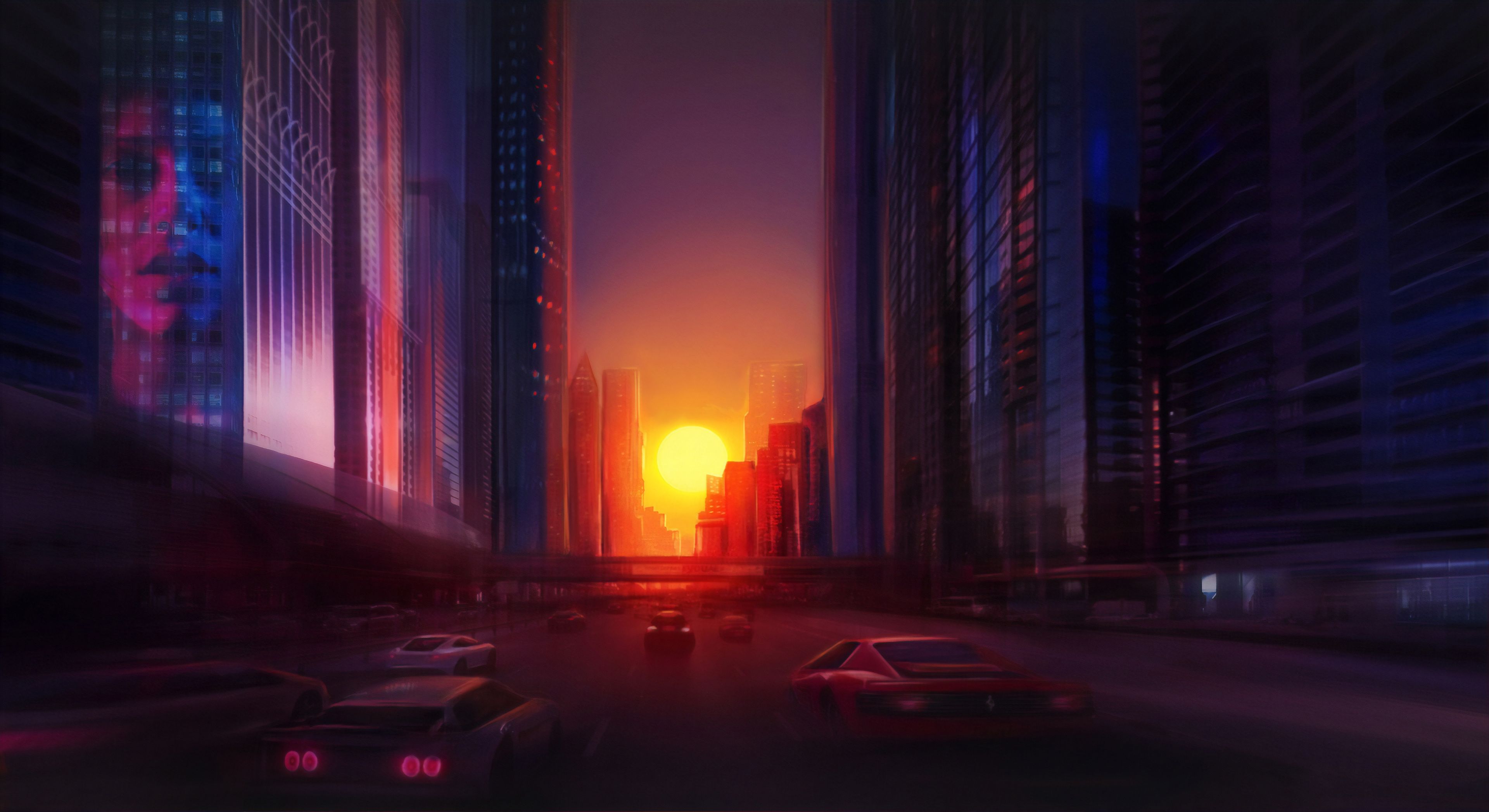 Digital Drawing City Sunset 4k 1680x1050 Resolution HD 4k Wallpaper, Image, Background, Photo and Picture