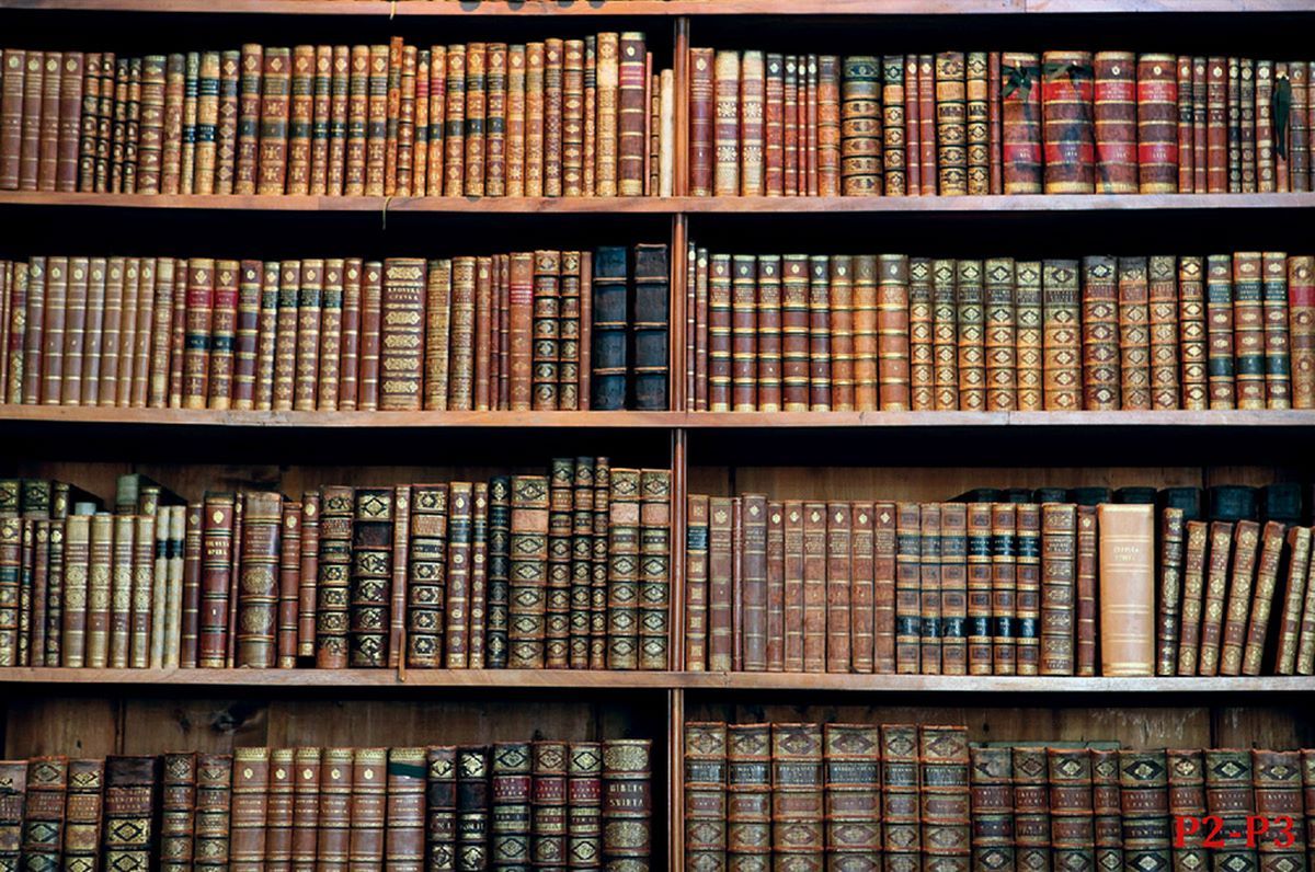 Wallpaper mural retro library with old books
