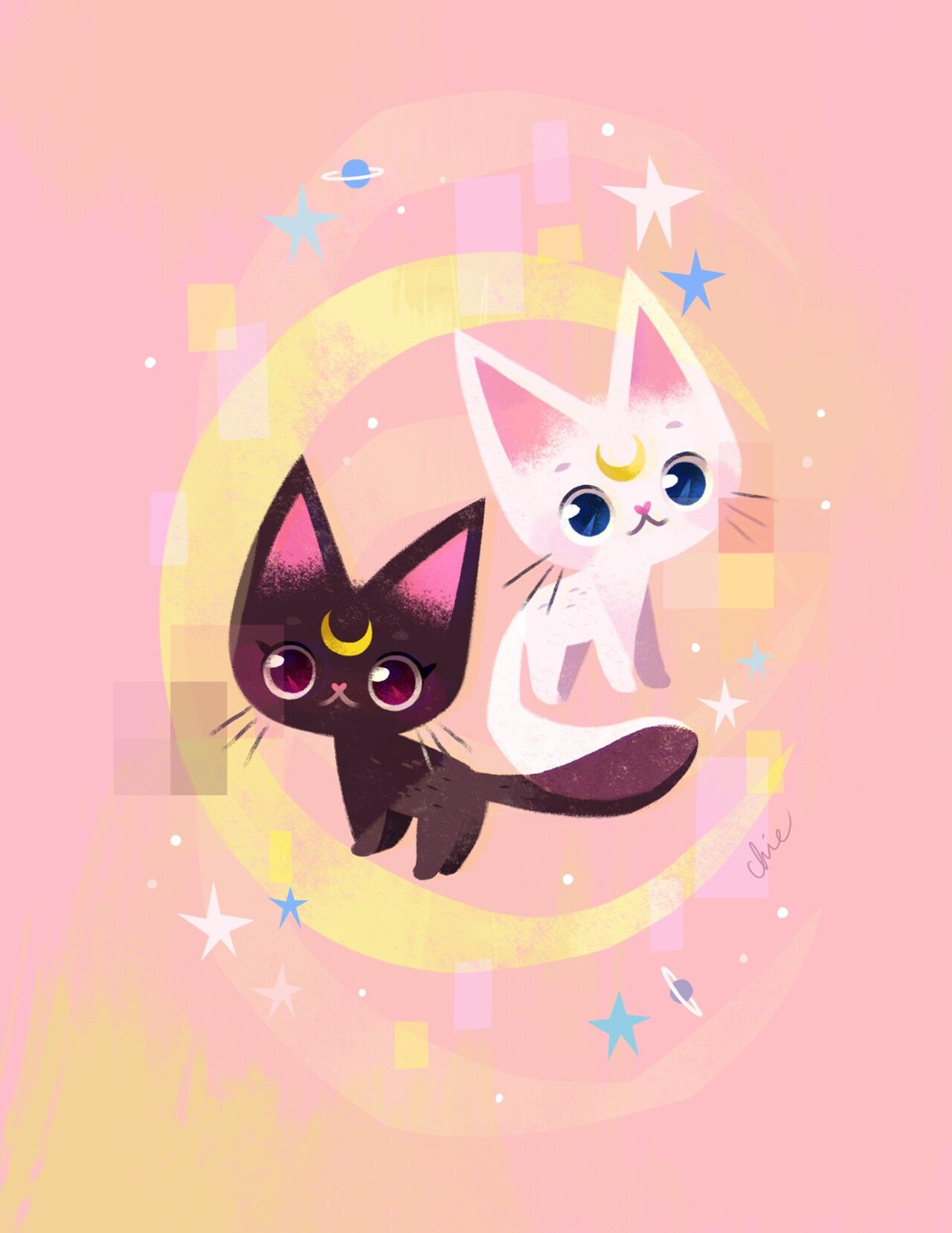 Luna the beautiful black cat & Artemis the white boy. Sailor moon wallpaper, Sailor moon character, Sailor moon art