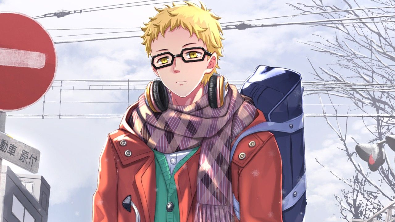 Haikyu Kei Tsukishima With Red Coat And Blud Bag HD Anime Wallpaper
