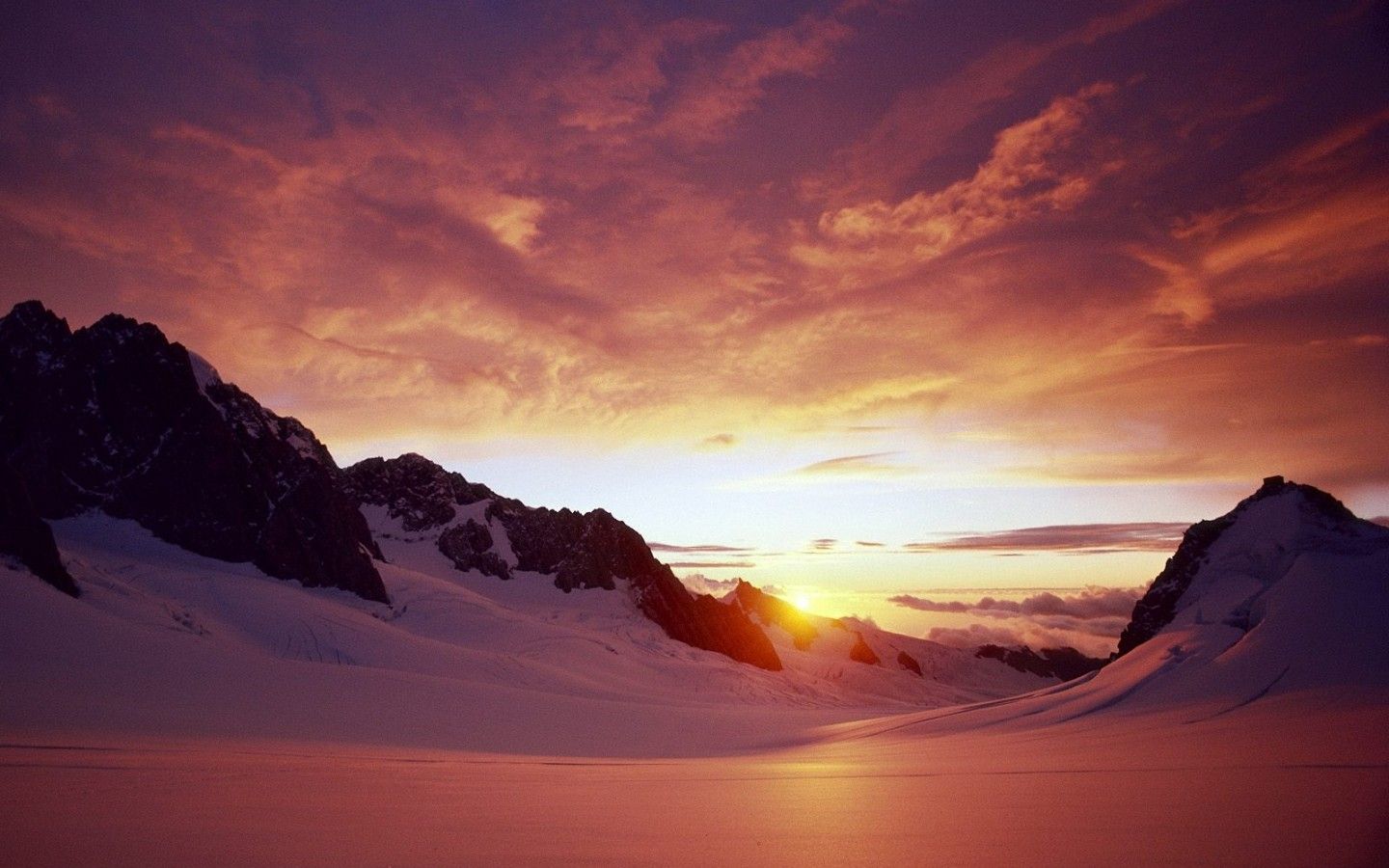 Mountain Snow Sunset On A Mountain Wallpaper & Background Download