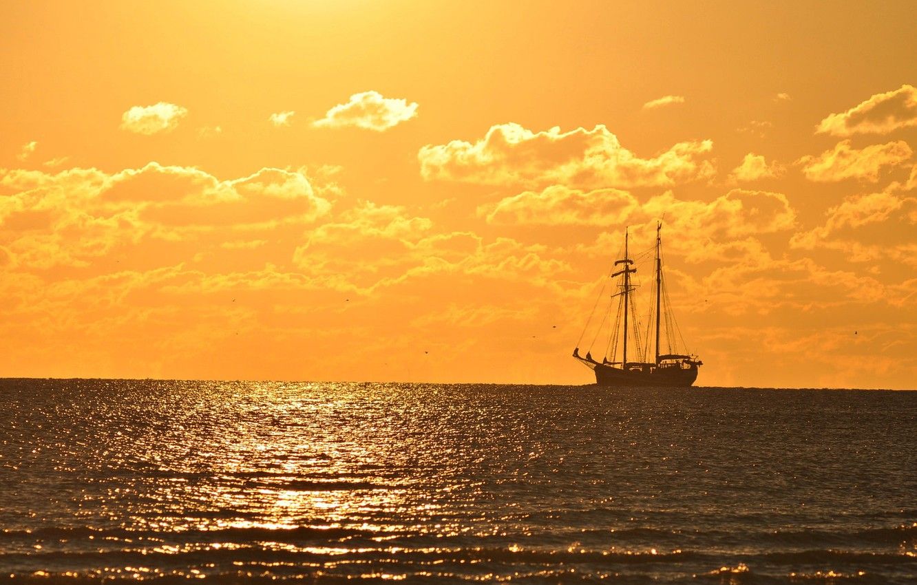 Wallpaper summer, sea, ocean, seascape, ship, horizon, sunny, sailing image for desktop, section пейзажи