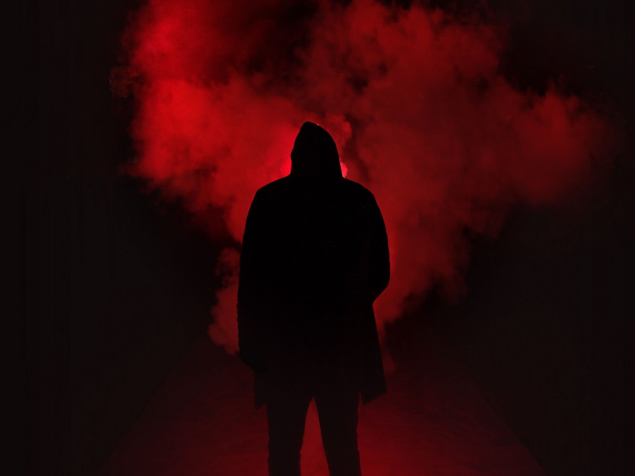 Wallpaper 4k smoke, hood, silhouette, dark, red, black 4k Hood, Silhouette, Smoke