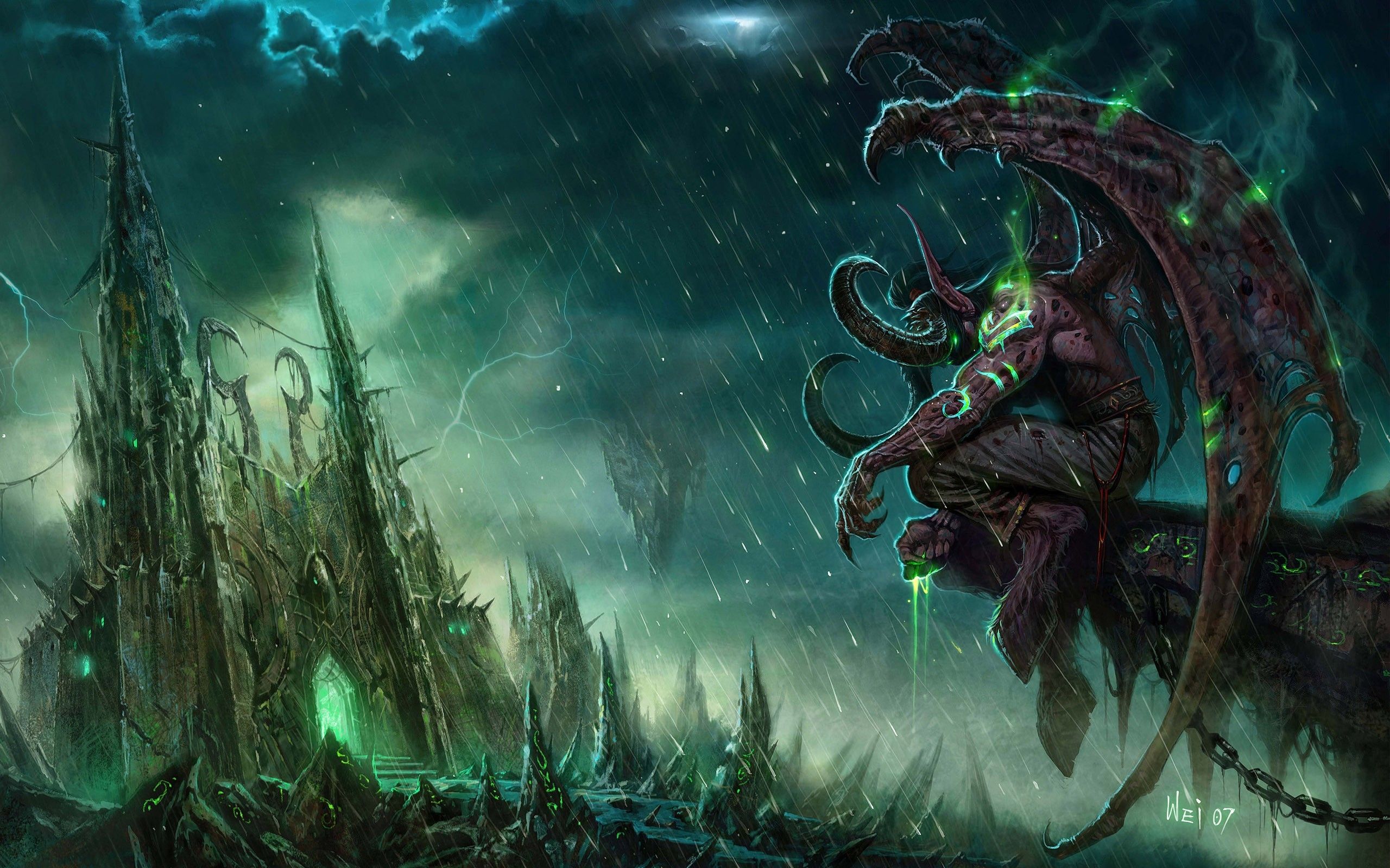 Download wallpaper Illidan, warrior, rain, World of Warcraft, monster, WoW for desktop with resolution 2560x1600. High Quality HD picture wallpaper