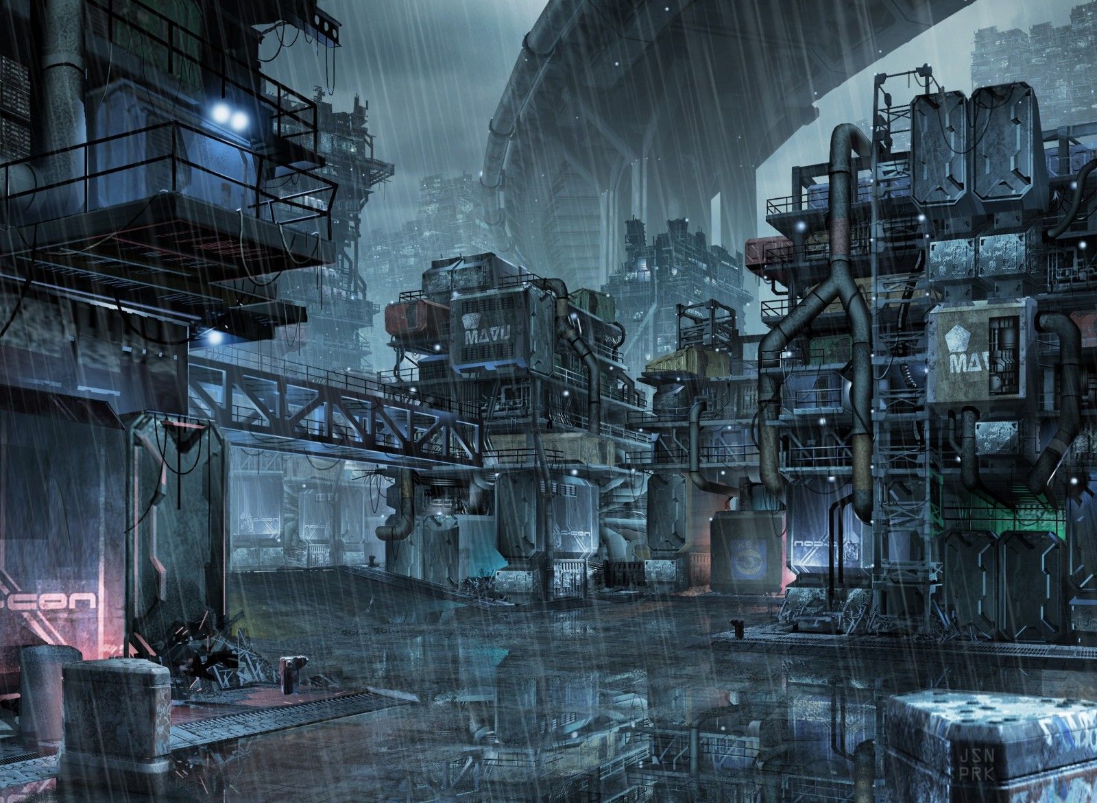 Wallpaper, cyberpunk, futuristic, rain, world, factory, metropolis, screenshot, pc game 2600x1903