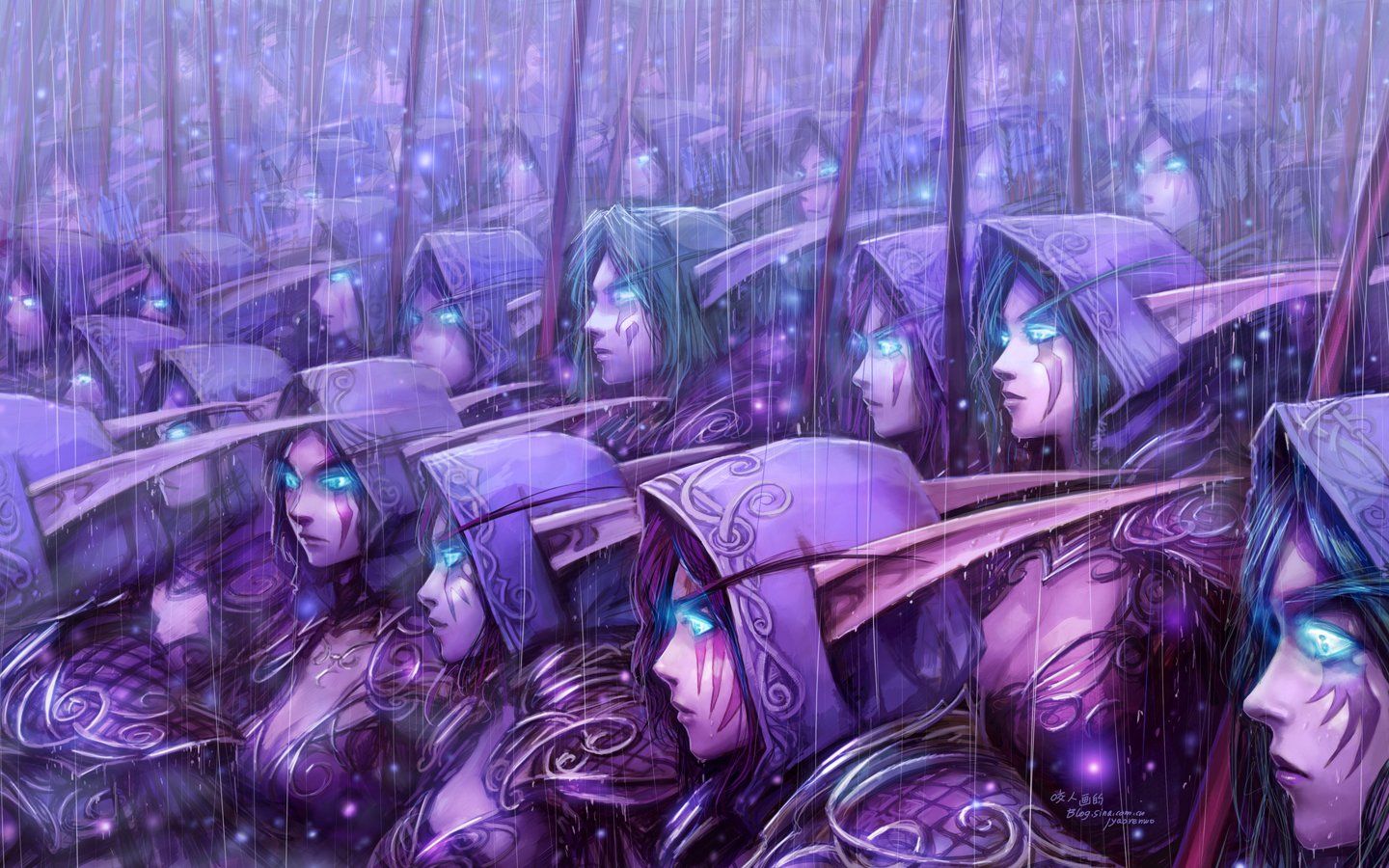 Video games rain World of Warcraft blue eyes fantasy art elves artwork long ears Warcraft wallpaperx900