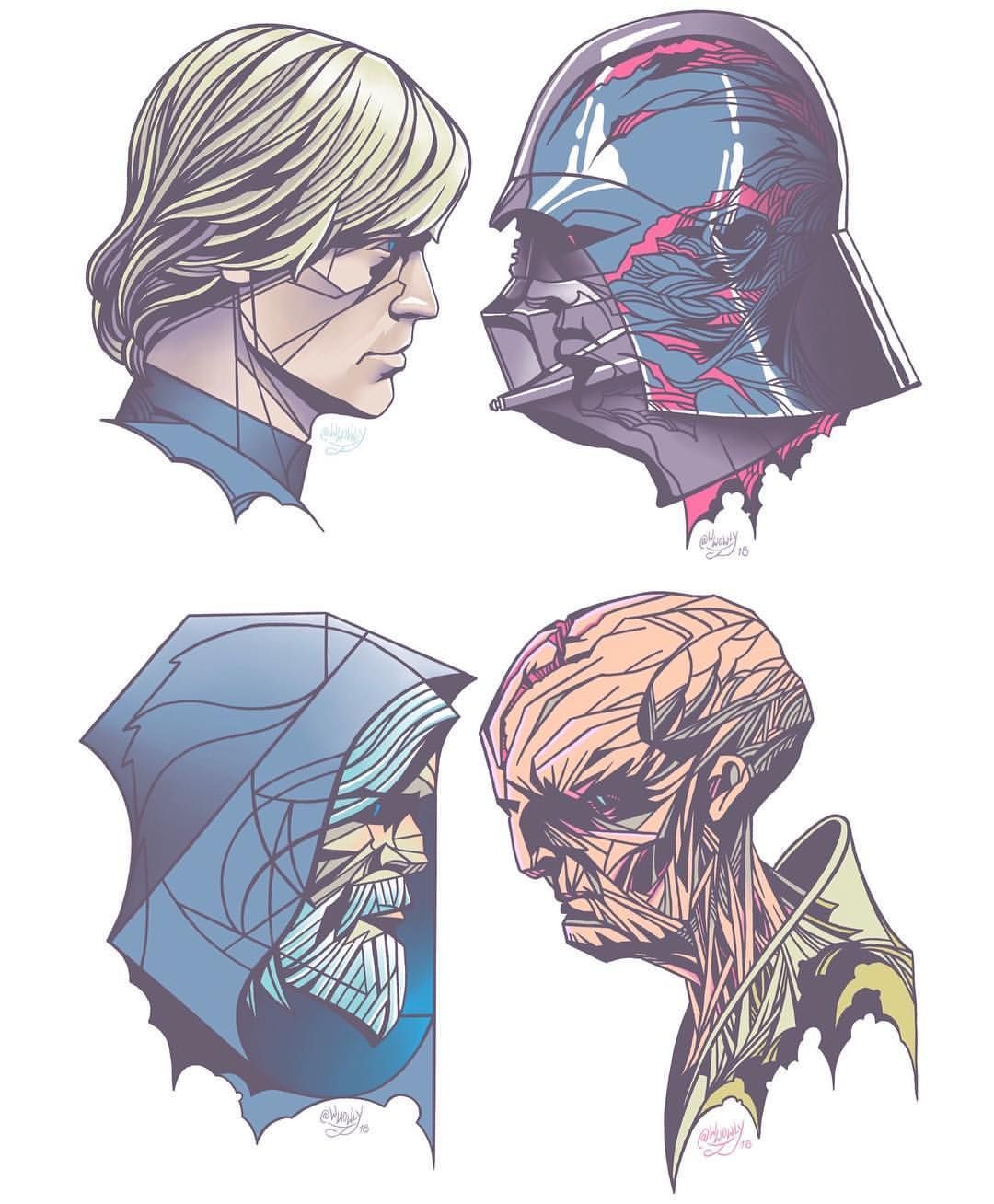 Heroes VS #Villains Tale of Two Lukes #lukeskywalker. .. .. #wwowly #illustration #dra. Star wars art, Star wars artwork, Star wars fan art