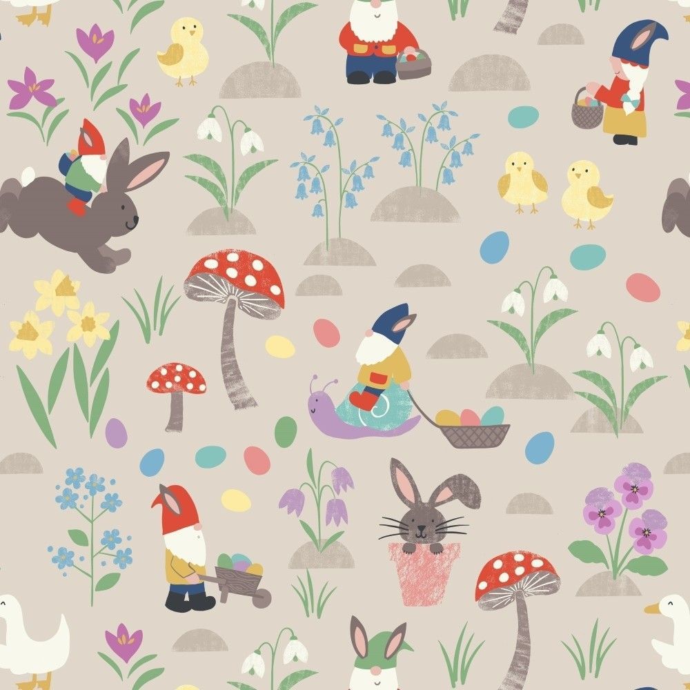 Lewis & Irene Spring egg hunt on dark cream. Spring illustration, Gnome wallpaper, Egg hunt
