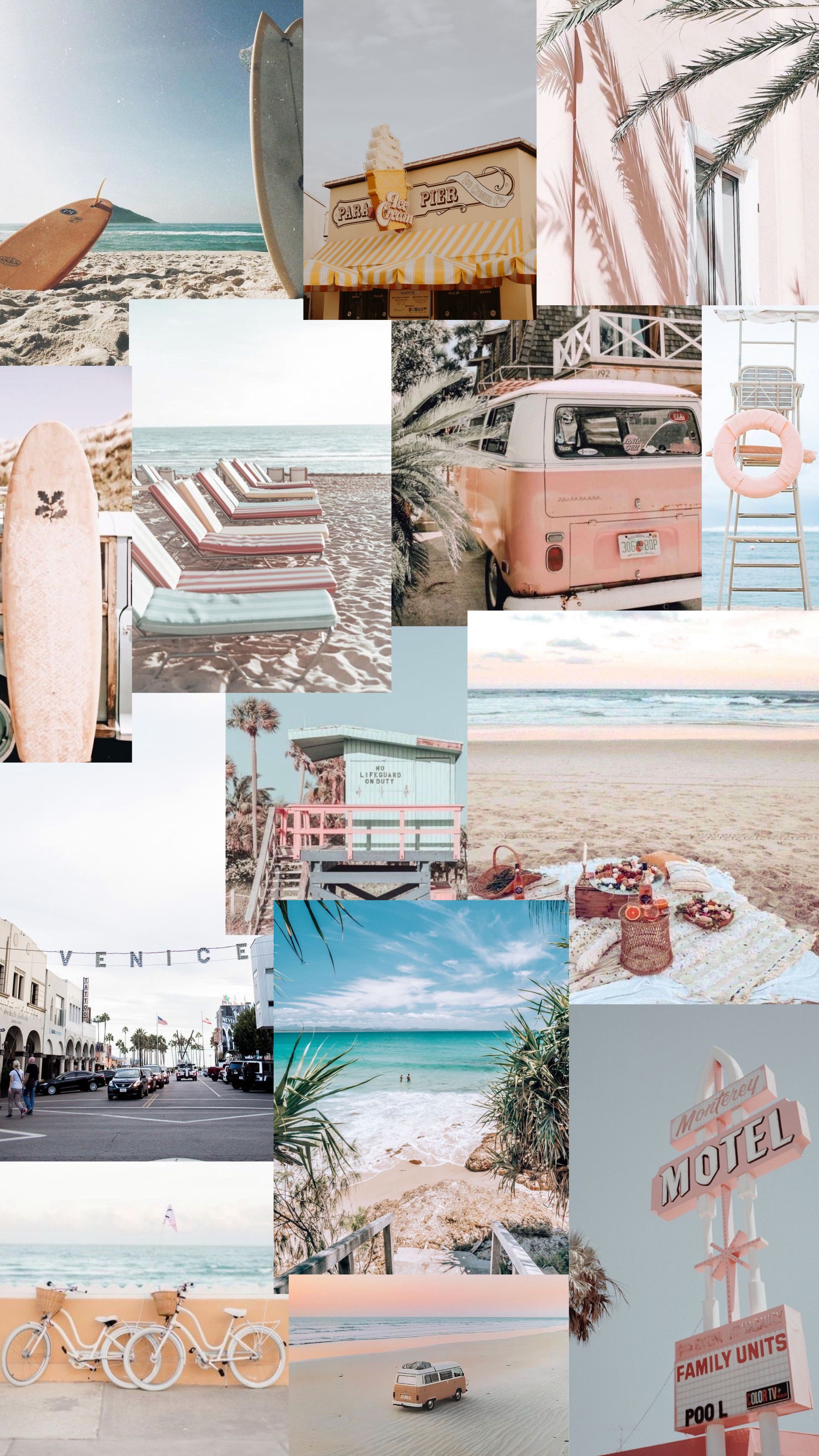 beach summer collage wallpaper. iPhone background inspiration, Cute panda wallpaper, Aesthetic iphone wallpaper