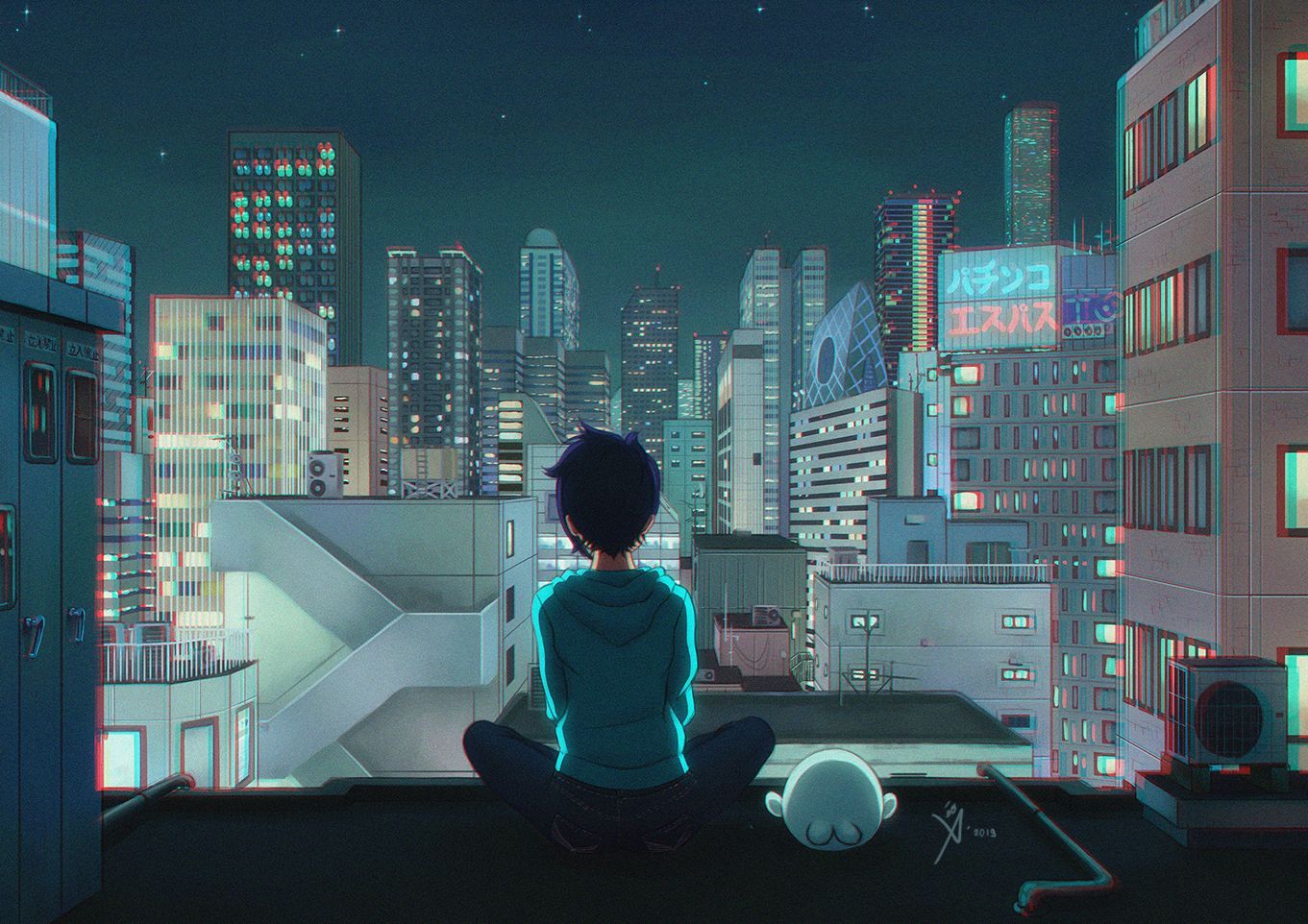 Léo Quéval is creating Artworks & Animations. Patreon. Night illustration, Anime city, Anime city aesthetic