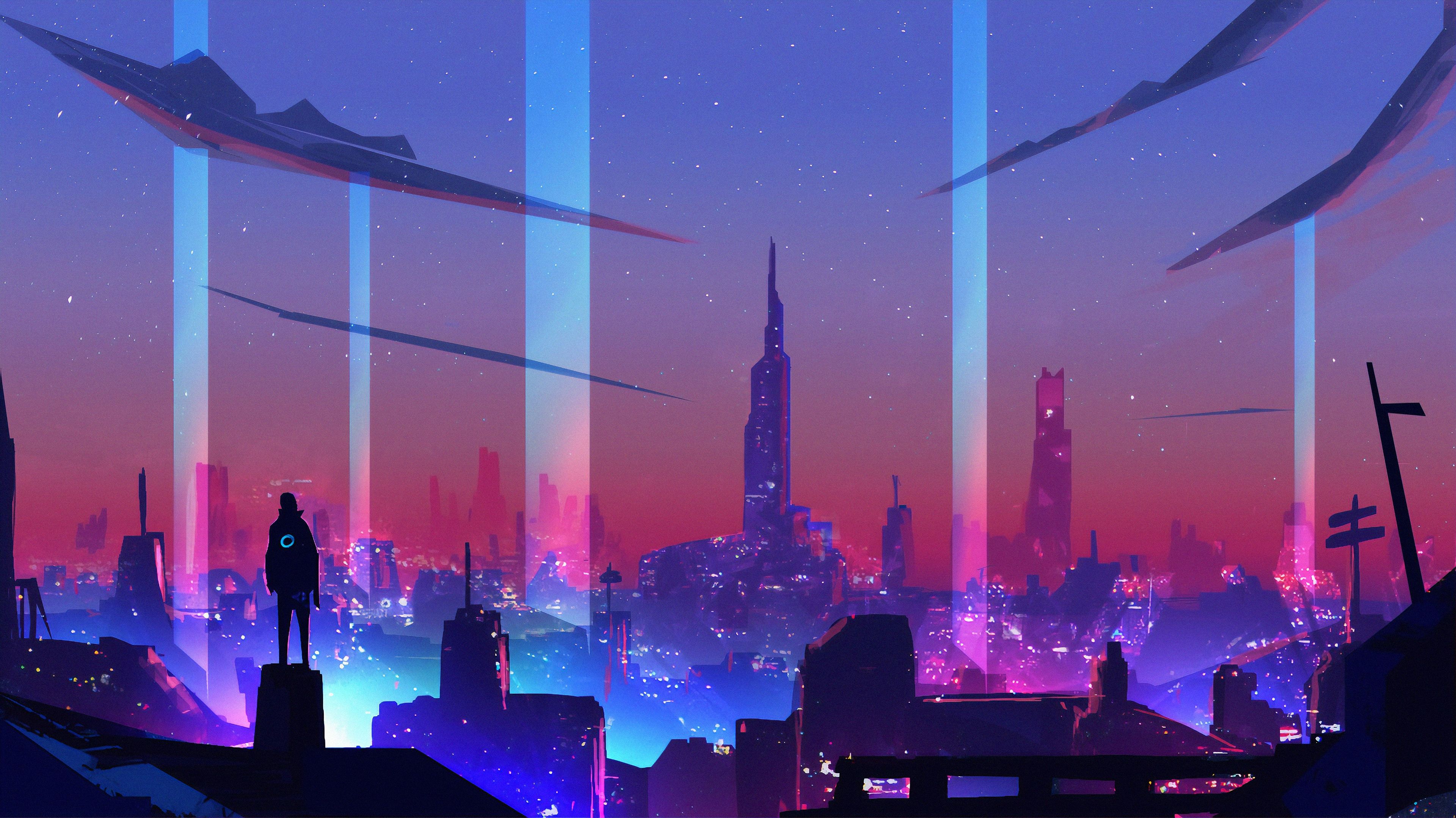 Anime Neon City 4K Wallpaper HD